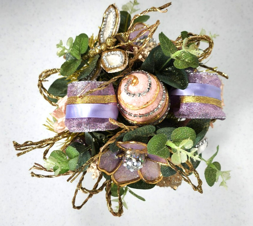 Pier 1 Capiz Easter Egg Floral Shimmer Glamour Arrangement GUC