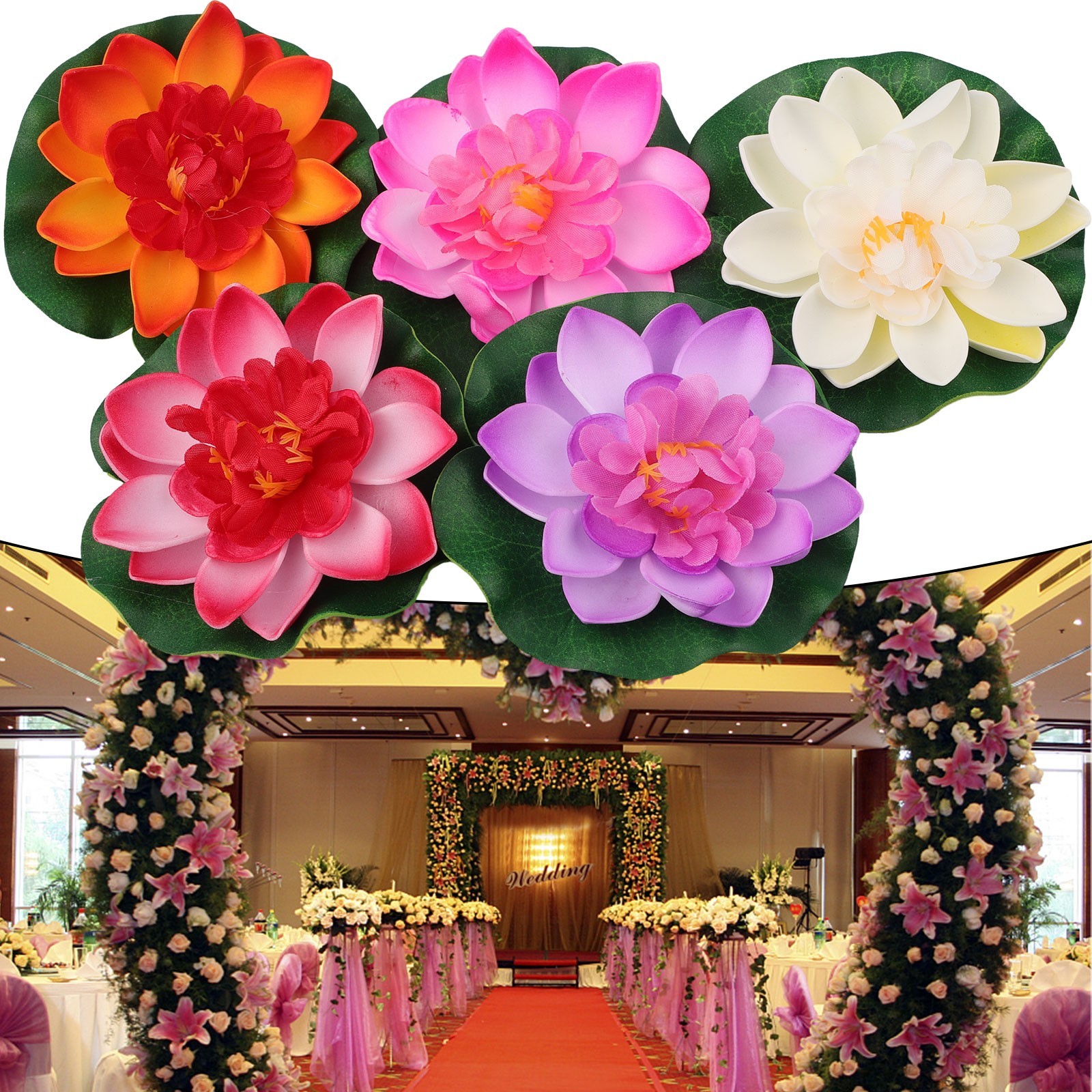 Fashion Hot Flower Pond Set 5pcs Aquarium Water Artificial Decor Lotus