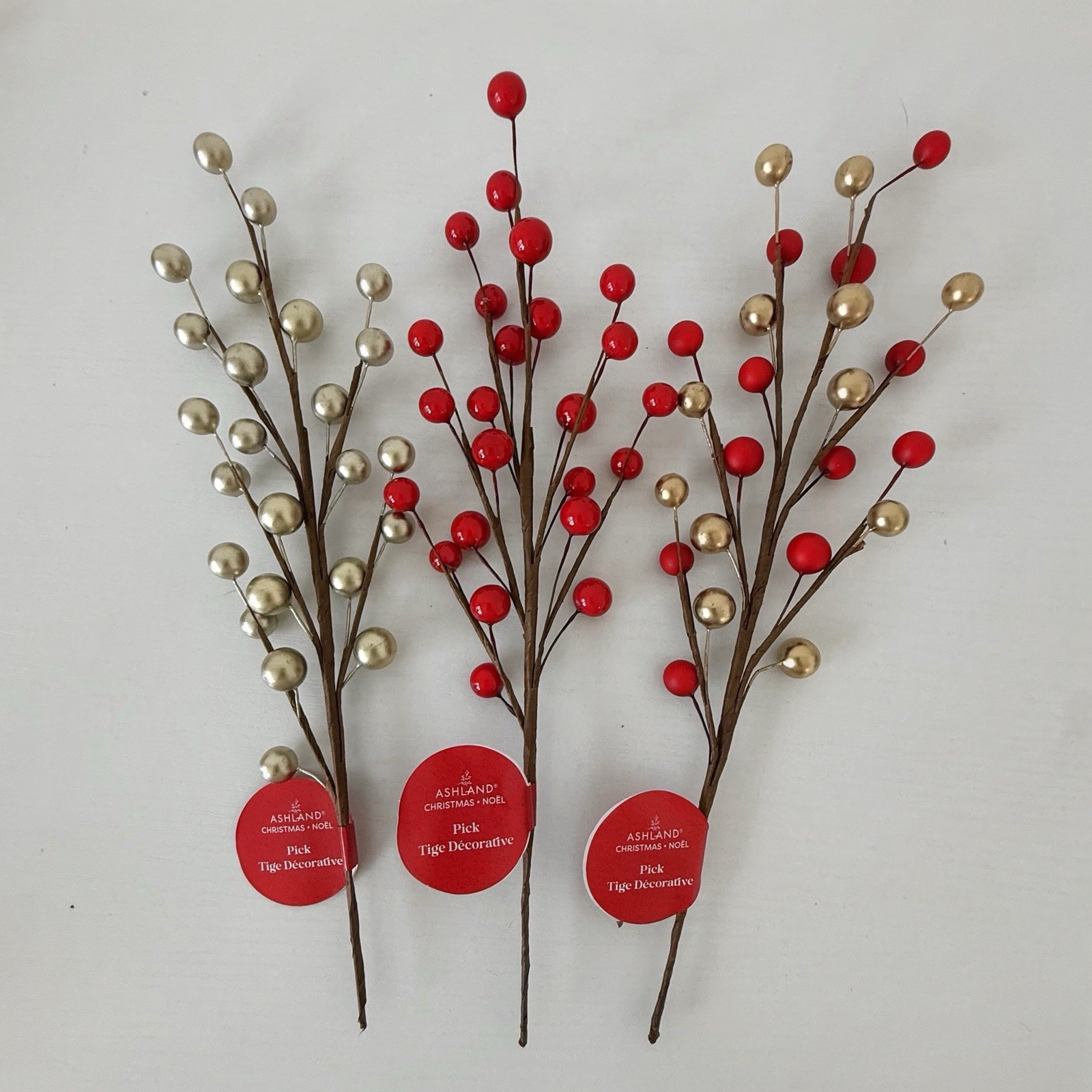 Ashland Christmas Berry Picks Lot of 12 Red Gold Floral Stems Holiday Decor NWT