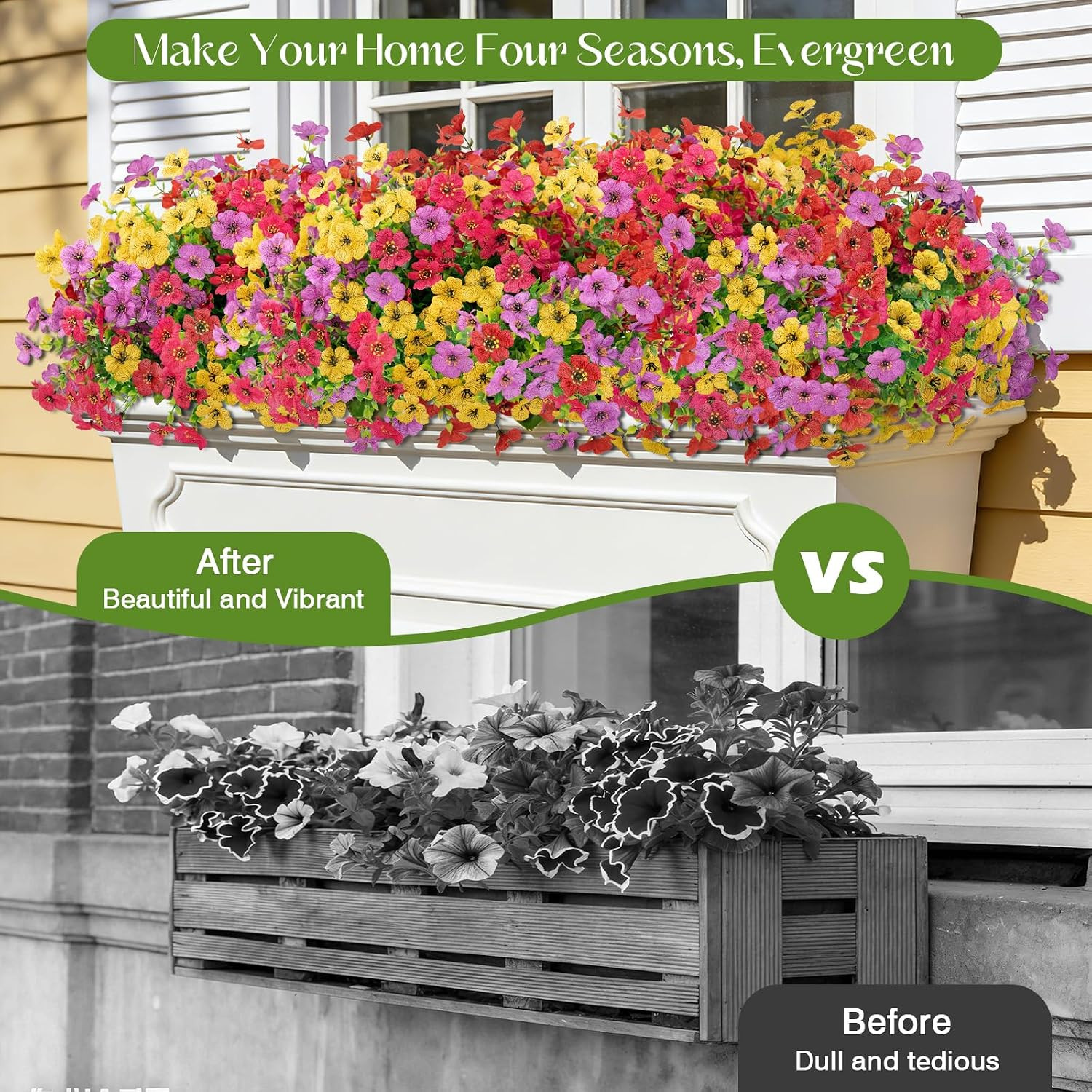 12 Bundles Artificial Flowers for Outdoors UV Resistant Fake Plants Porch Decor