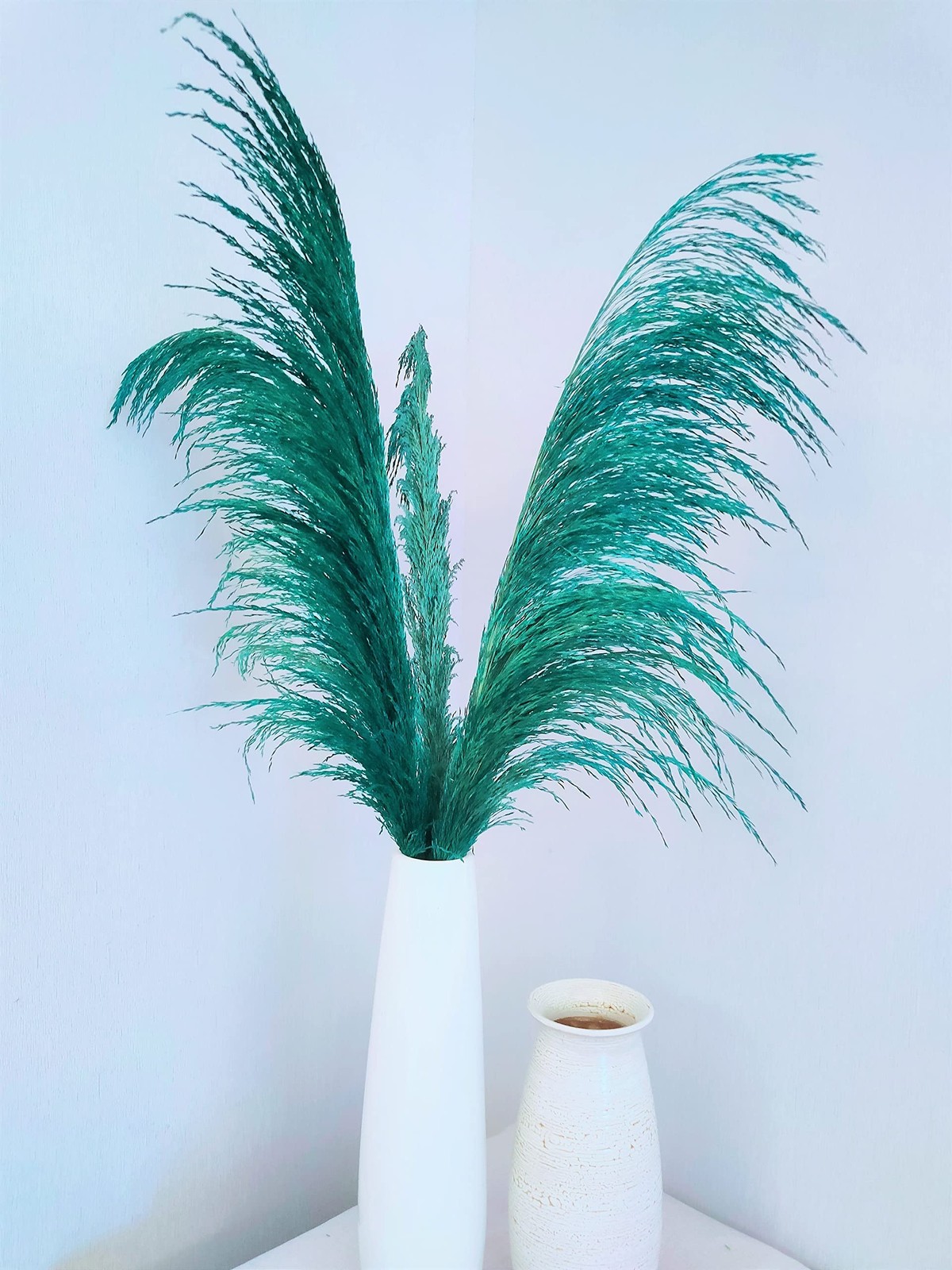 4 PCS 43.3″ Teal Tall Pampas Grass Decor Natural Dried Blue Pompas Floral