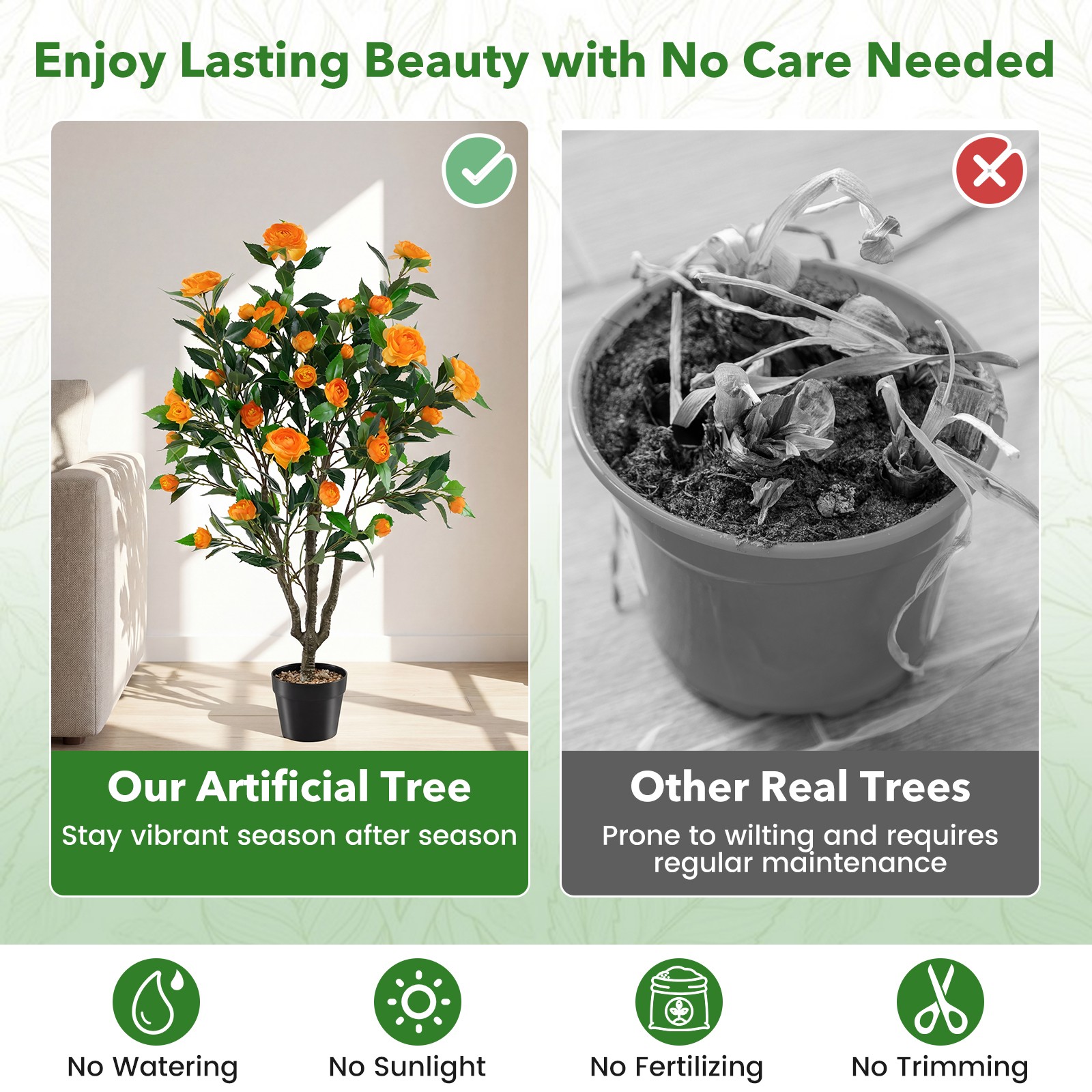 40″ Artificial Camellia Tree w/37 Flowers River Stones for Living Room Front