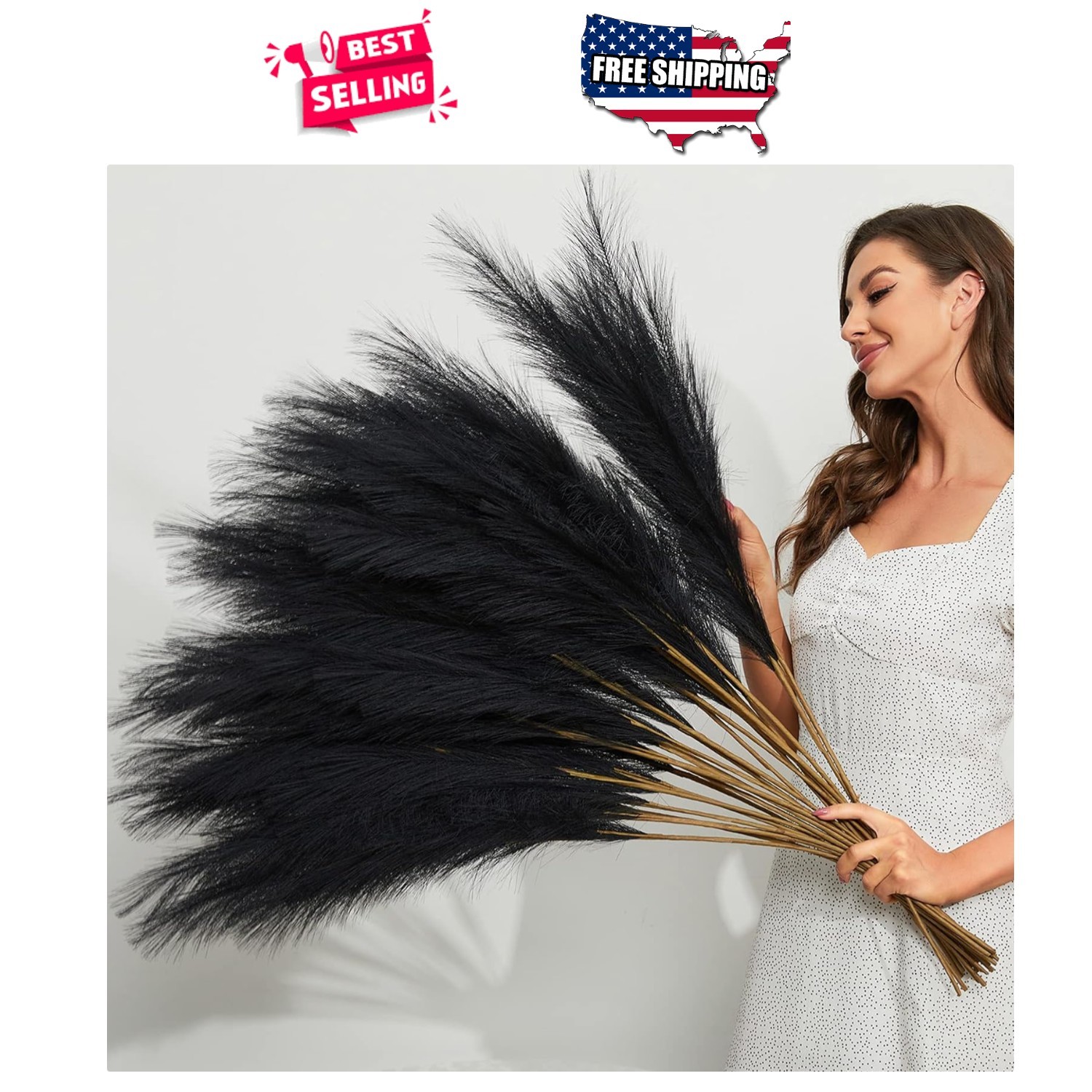 Pampas Grass 8PCS Black 38in Artificial Tall Branches for Vase Boho Home Decor