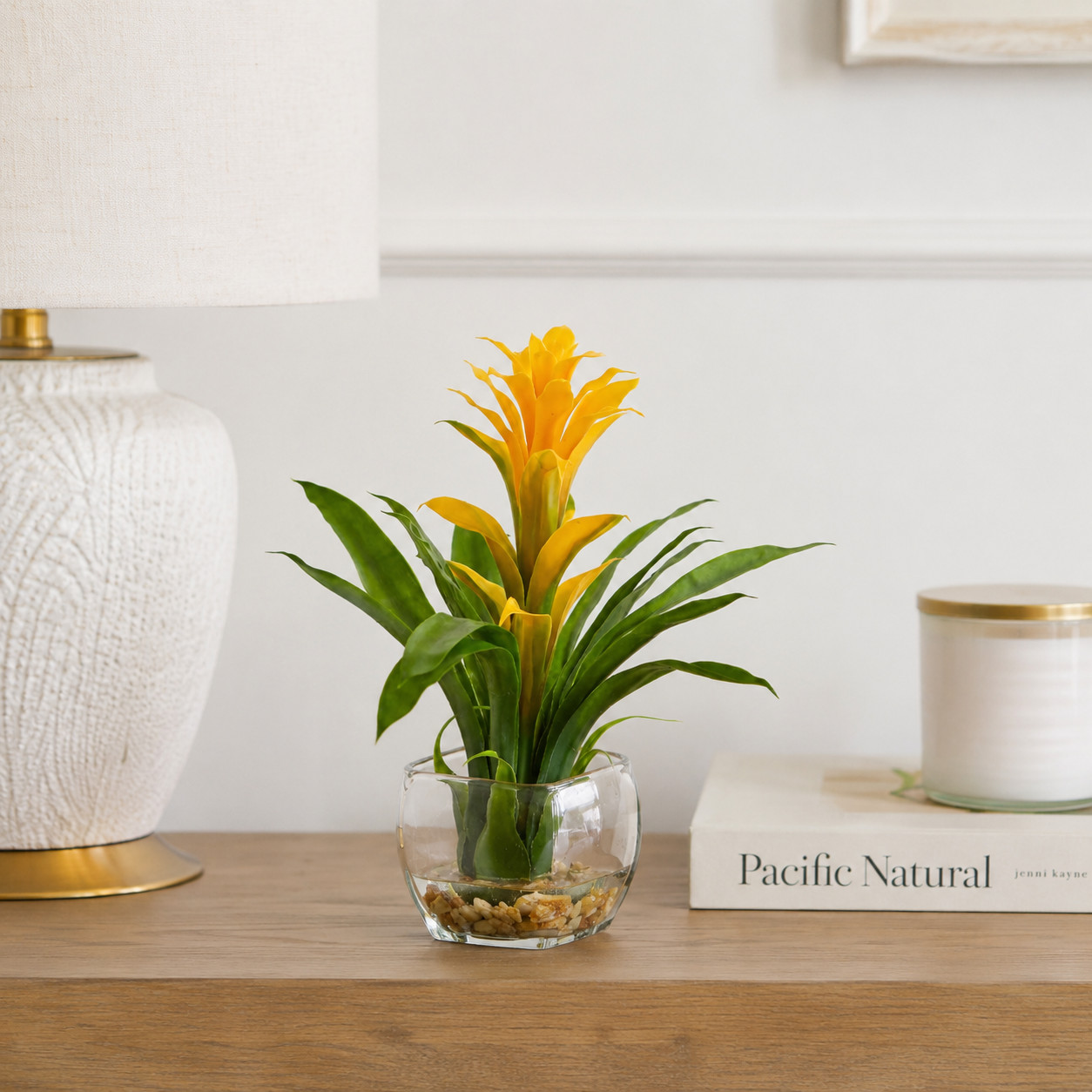 12″ Bromeliad with Vase Arrangement Yellow