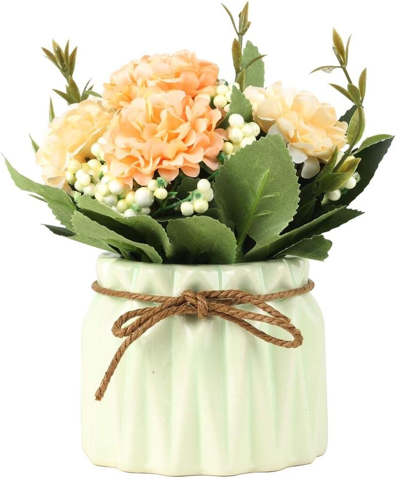 Artificial Hydrangea Bouquet with Small Ceramic Vase Fake Silk Variety Flower…