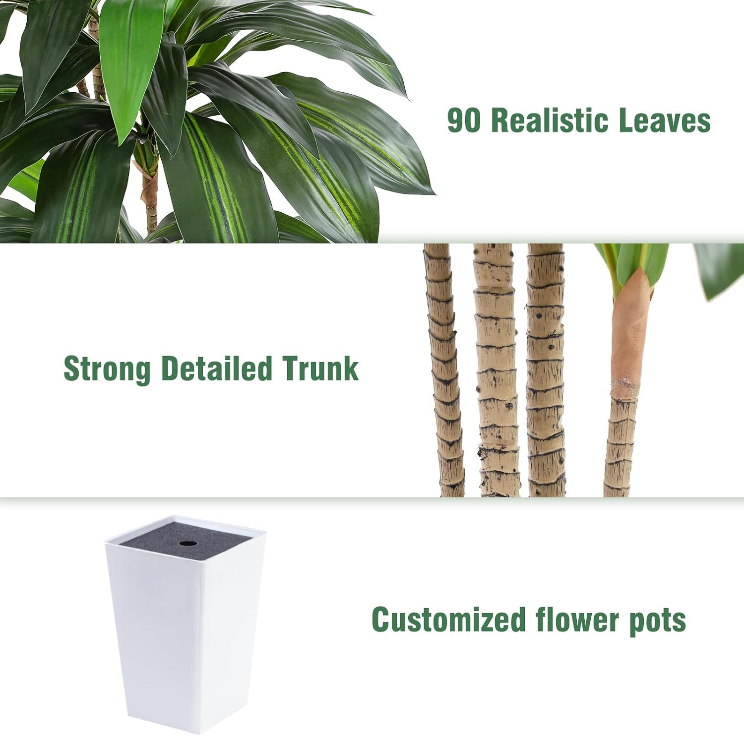 Artificial Dracaena Tree with White Tall Planter, 5Ft Tall Potted Artificial Dra