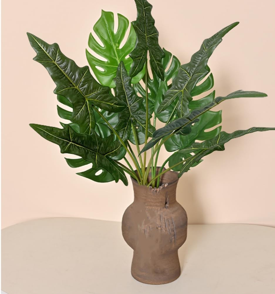 Fake Plants Tall 29″ Lifelike Taro Leaf Plant with 7 Trunks Green Leaves