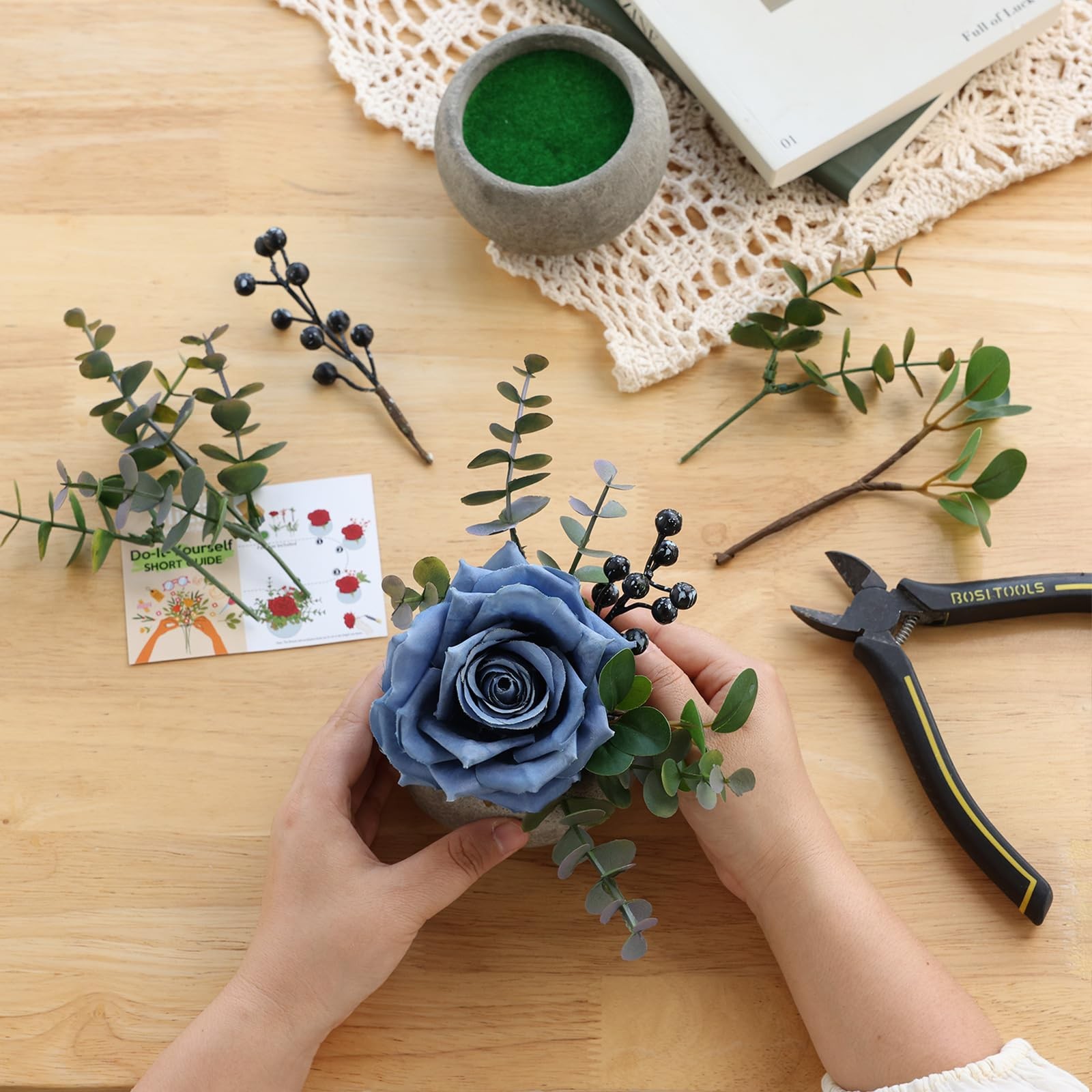 DIY Small Artificial Flowers Potted Kit Fake Flower Realistic Silk Rose and G…