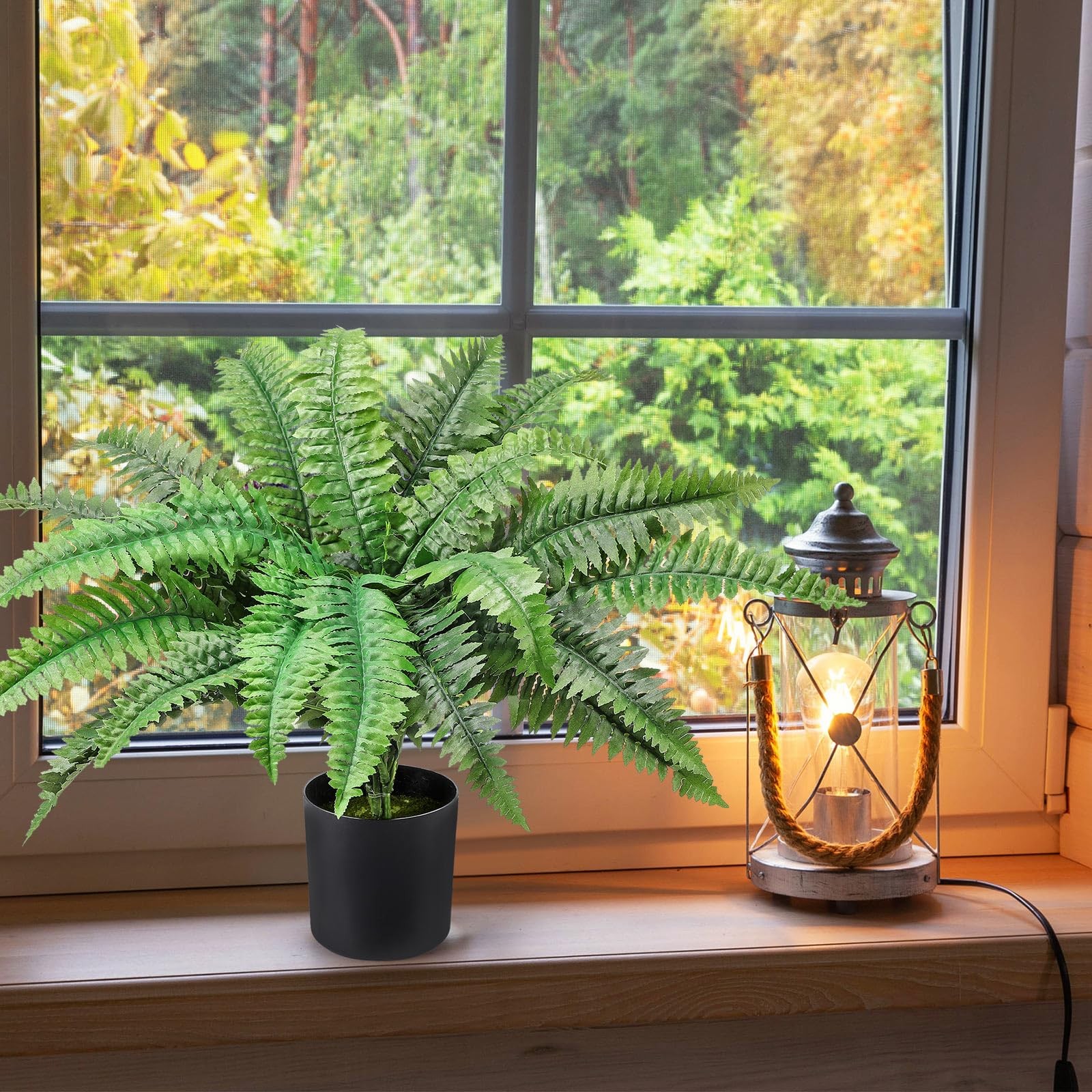 Fake Ferns Potted Plant, Artificial Boston Ferns in Pot, 24 Leaves for Outdoo…