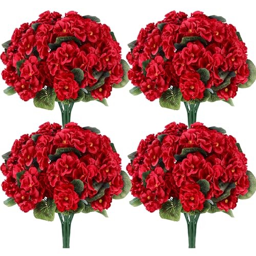 Der Rose 6 Pack Red Artificial Geraniums UV Resistant