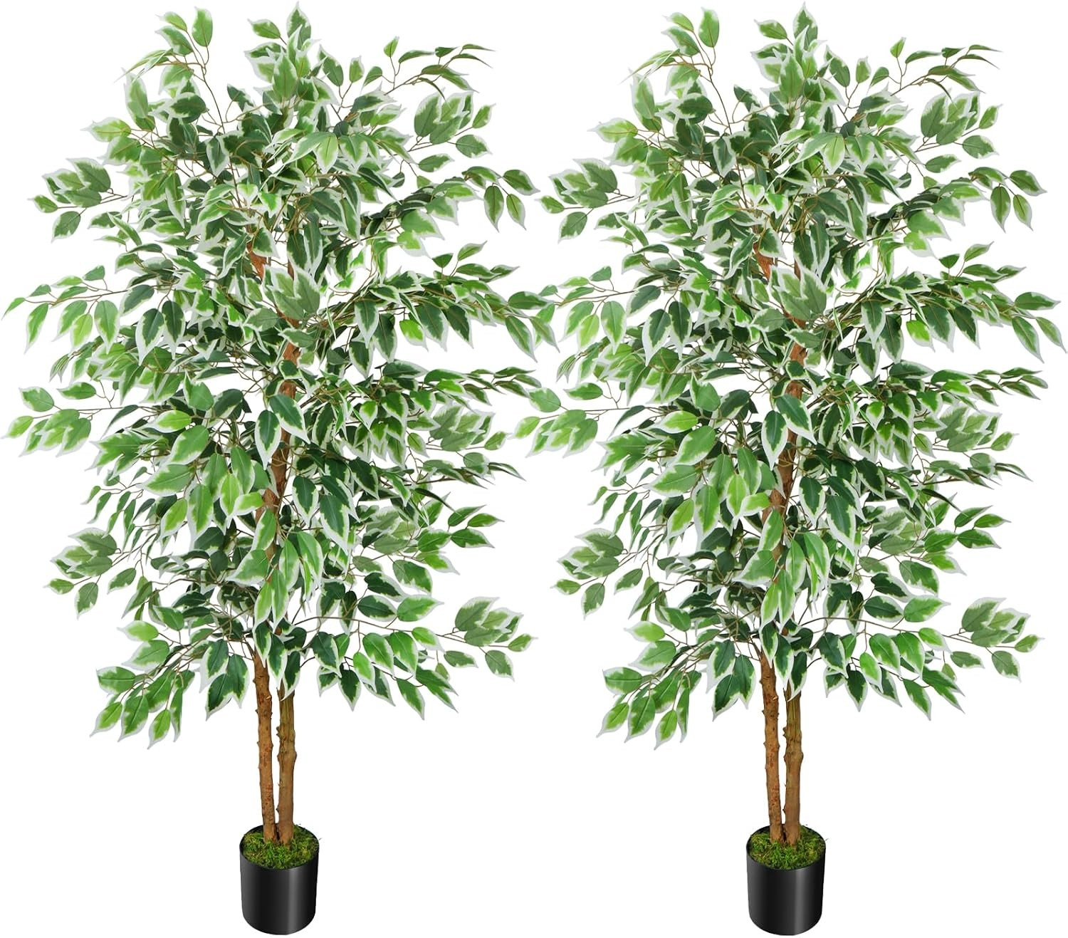 6Ft Ficus Artificial Tree, Tall Faux Trees Indoor with Natural Trunk and Fake Si