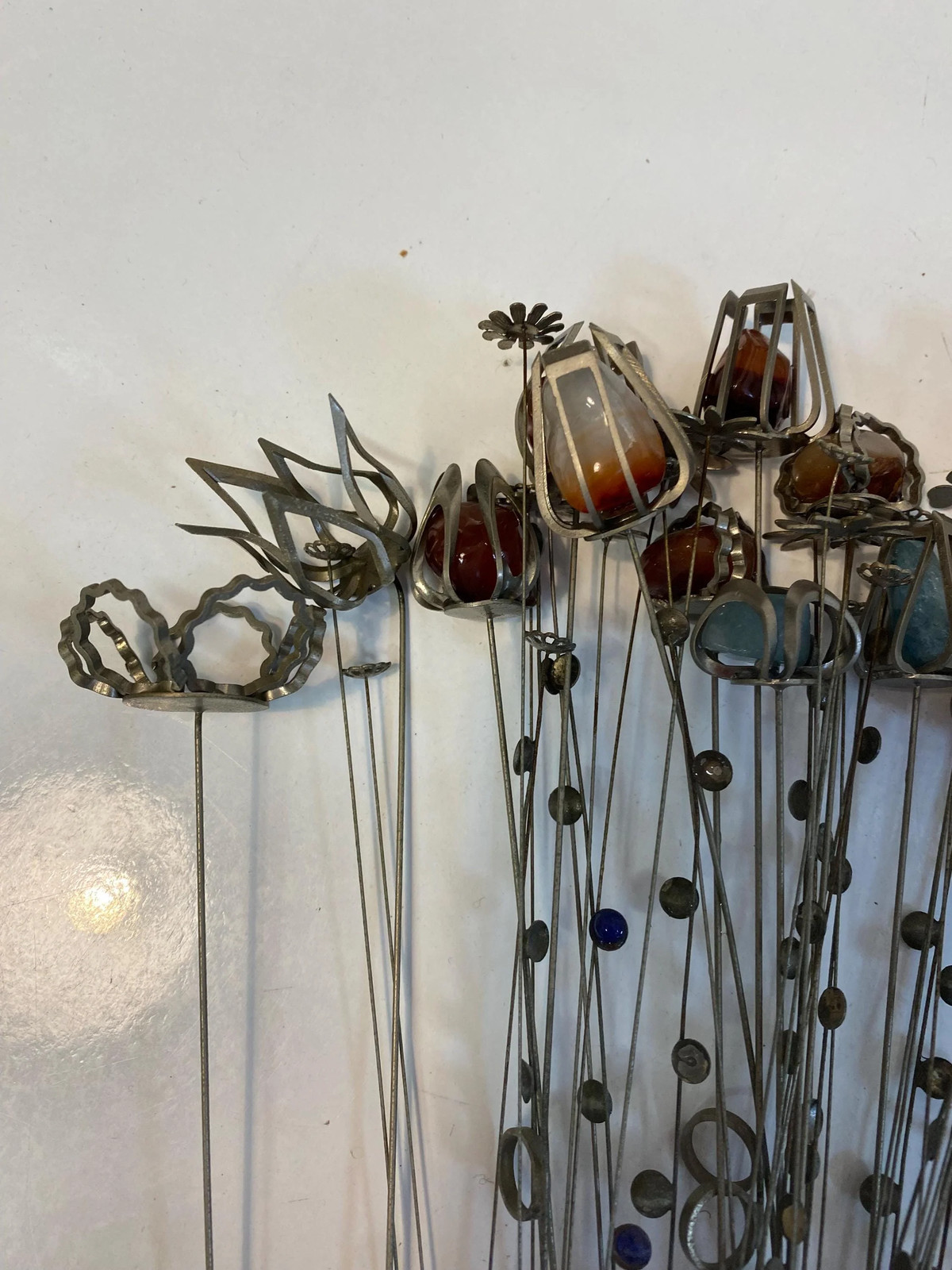 Vintage metal bouquet with hard stones 50 cm, handmade decorative flowers,