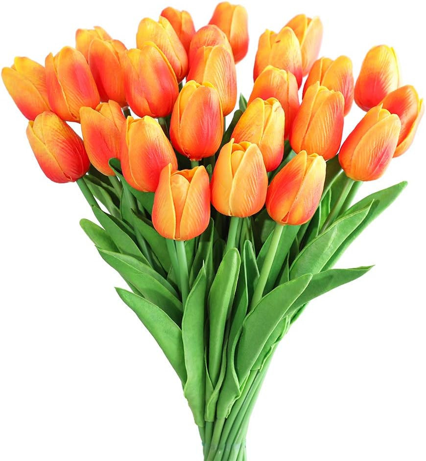 30Pcs Latex Tulips Real Touch Red and Yellow Artificial Flowers Fake Tulips Arra