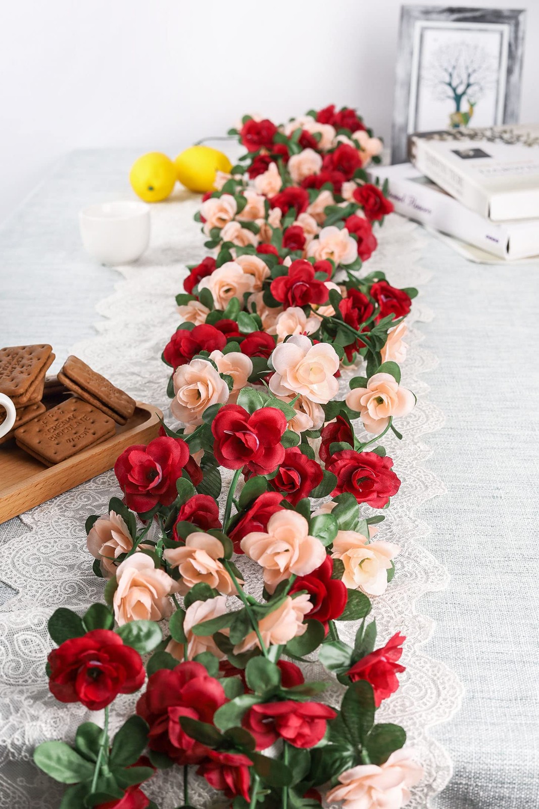5 Pack 47 FT Fake Rose Vine Flowers Plants Artificial Flower Hanging Rose Ivy…