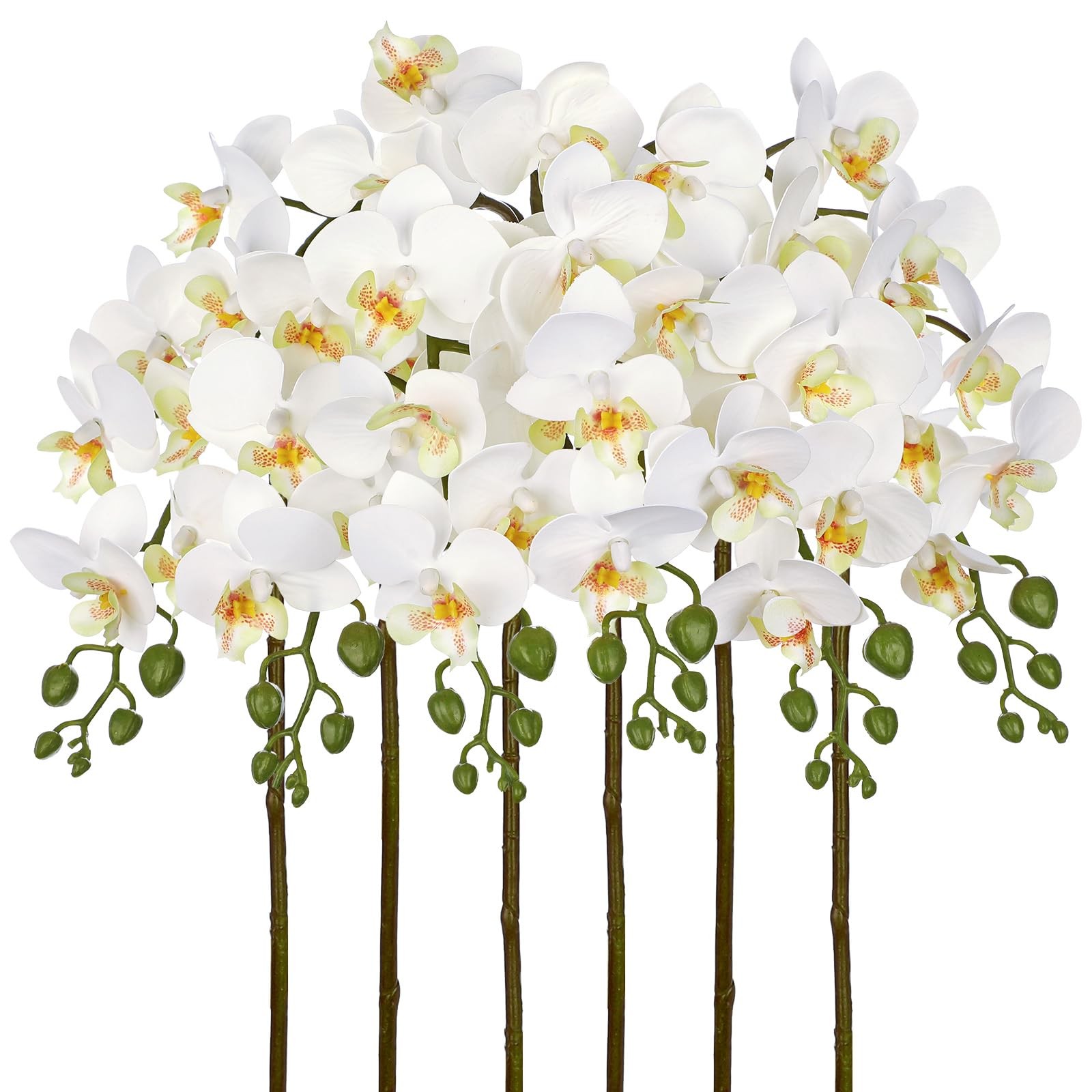 6 PCS White Orchids Artificial Flowers 25 Inch Silk Table Centerpiece Decor