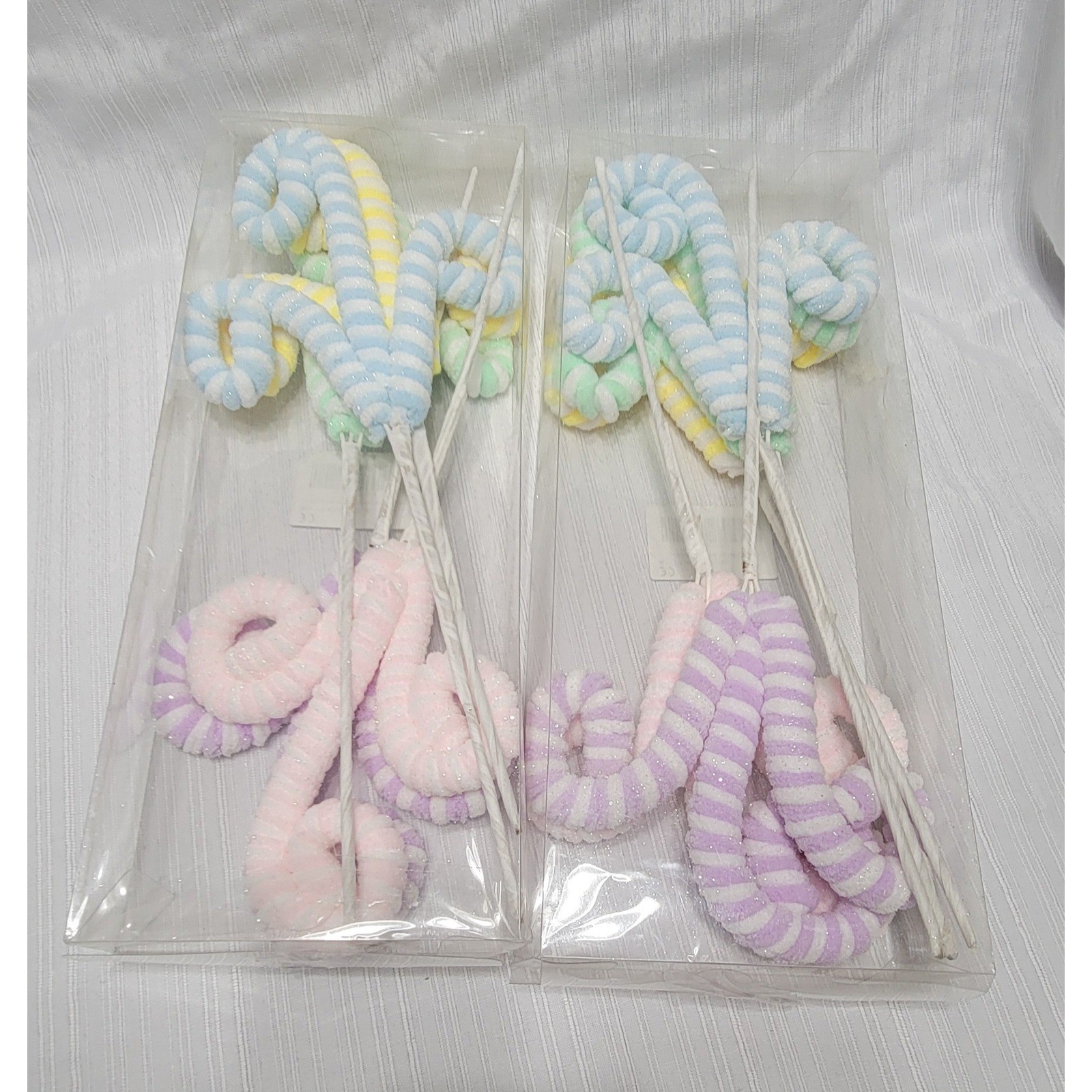 Pastel Striped Curly Floral Picks Glitter Wreath Decor Stems 2 Pack