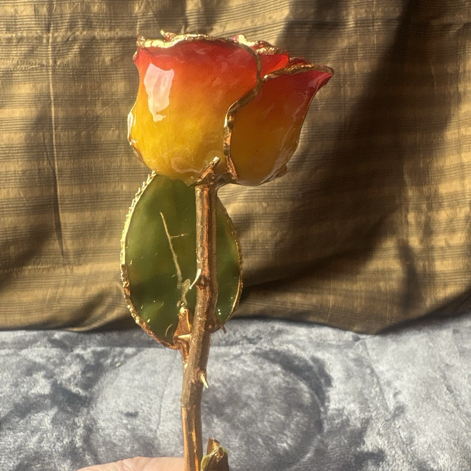Vintage Forever Rose Lacquer Dipped 24k Gold Trimmed Yellow/Red Two Tone Rose