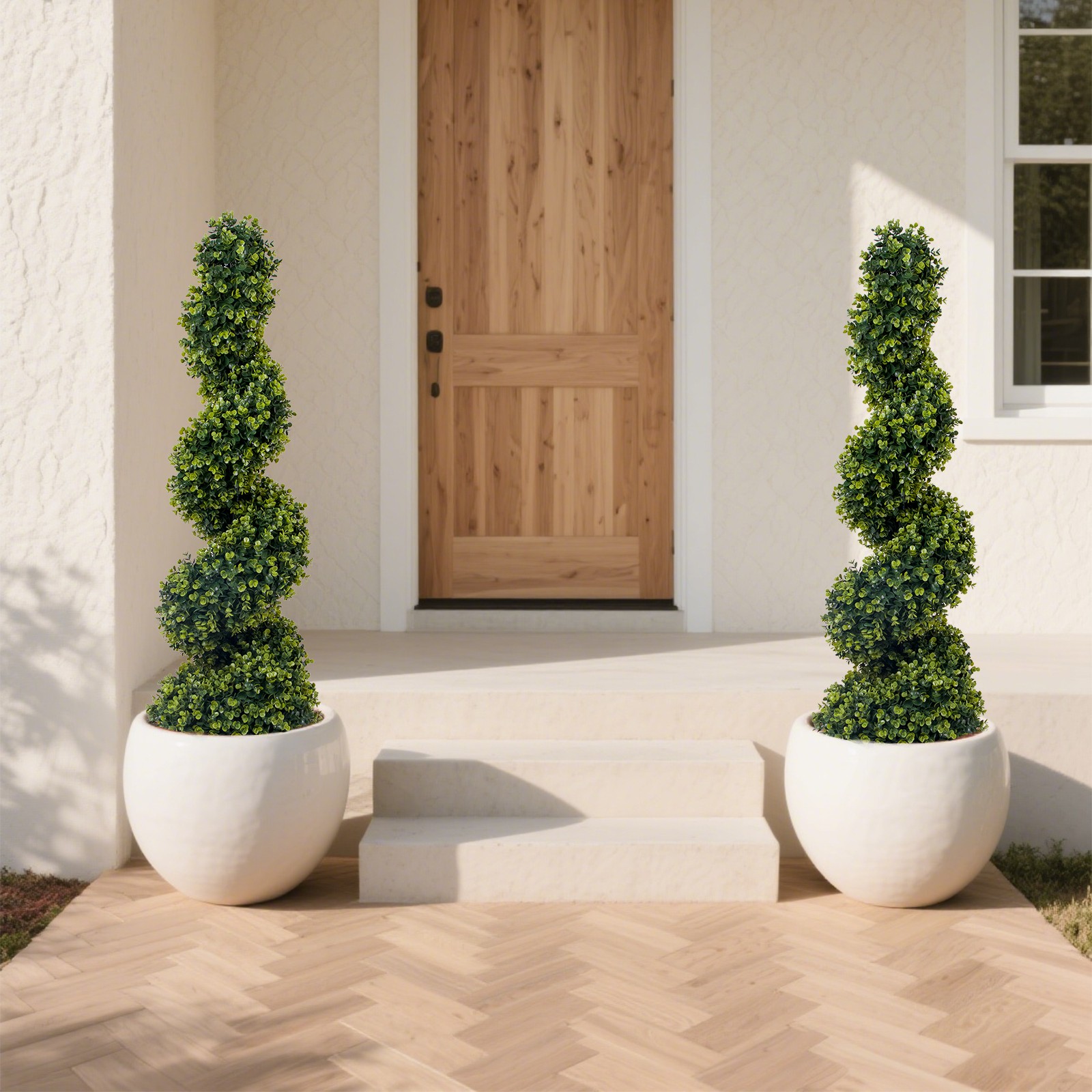 4FT Artificial Topiary Trees 2 Pack, Spiral Faux Cedar Plants for Outdoor Decor