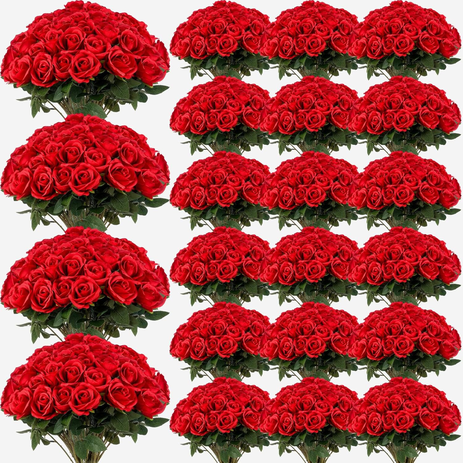 600 Pcs Realistic Red Silk Roses with Long Stem for Weddings & Decor
