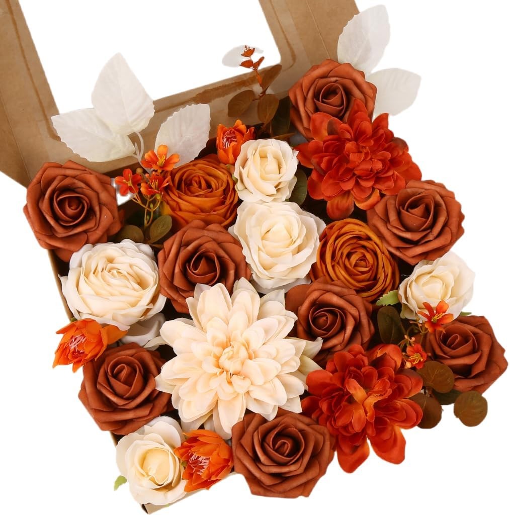 Artificial Flower Box Set Silk Flowers Rose Faux Flowers with Stems for DIY B…