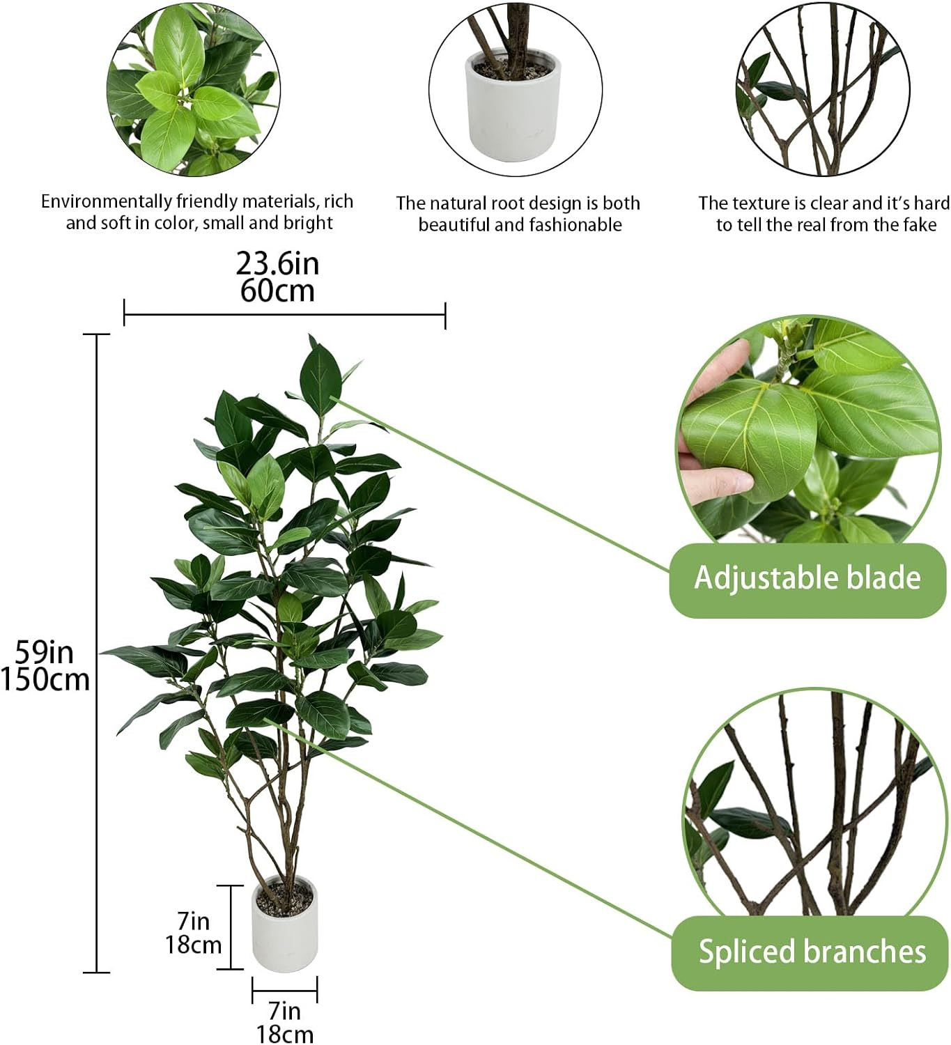5Ft Realistic Ficus Altissima Tree with White Planter for Home Decor