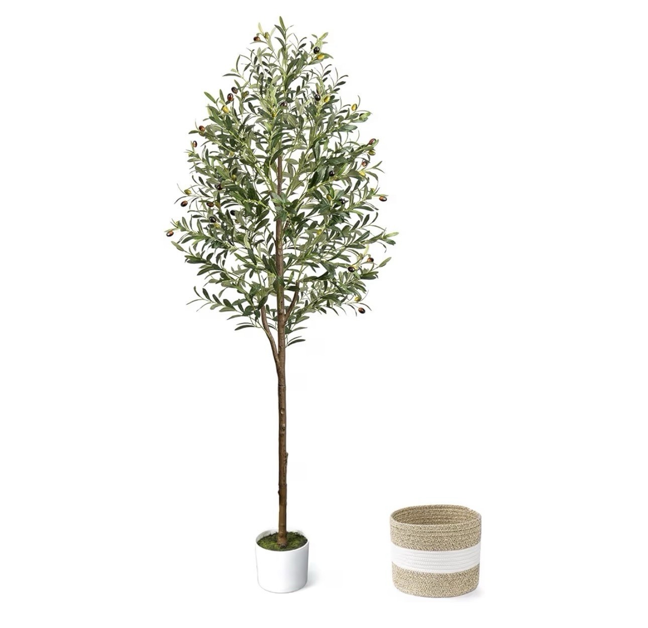 6FT Artificial Olive Tree – Indoor Tall Faux Olive Trees with Planter&Basket,