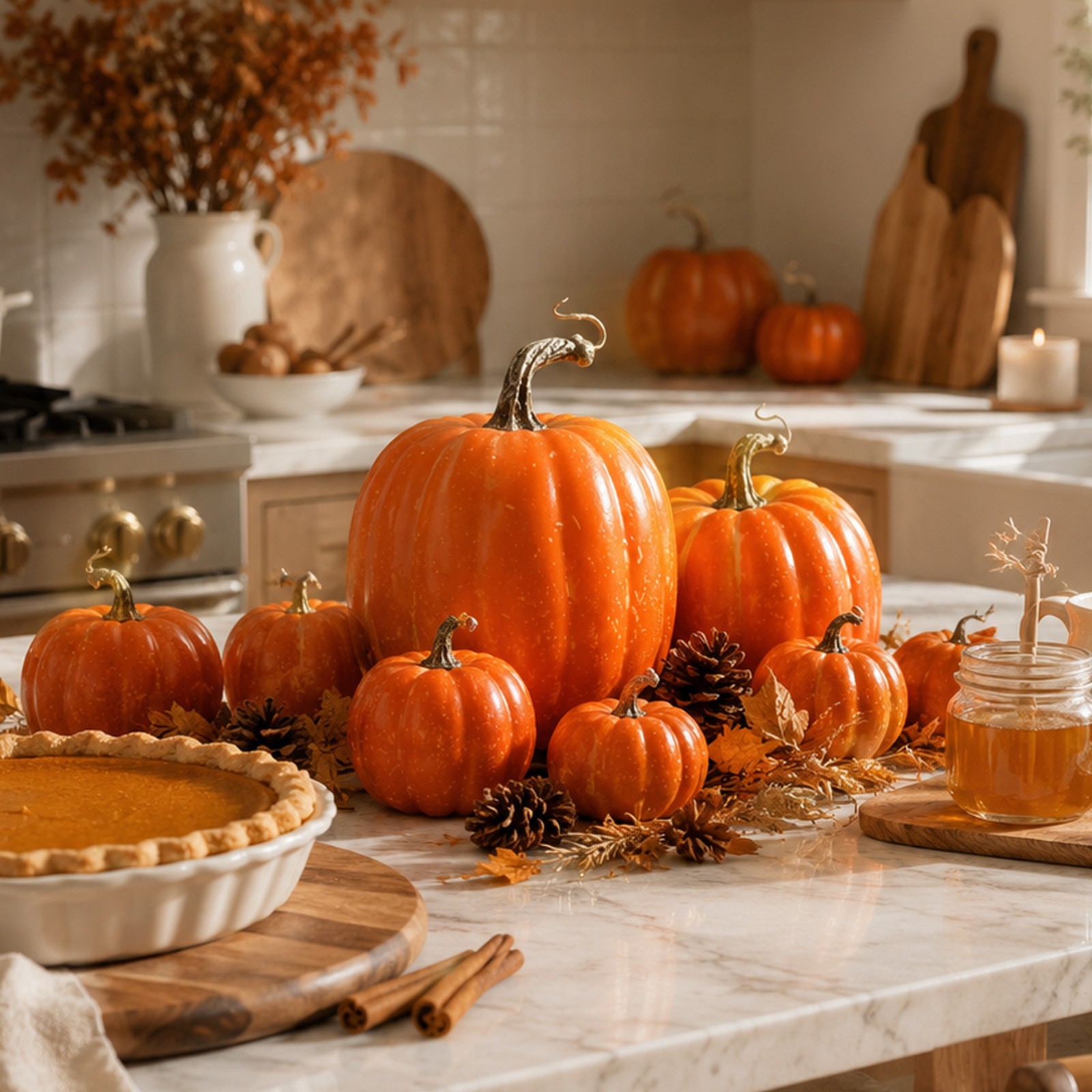 Hand Painted Speckled Foam Pumpkins 7 Pack for Mantel Tiered Tray Table Use