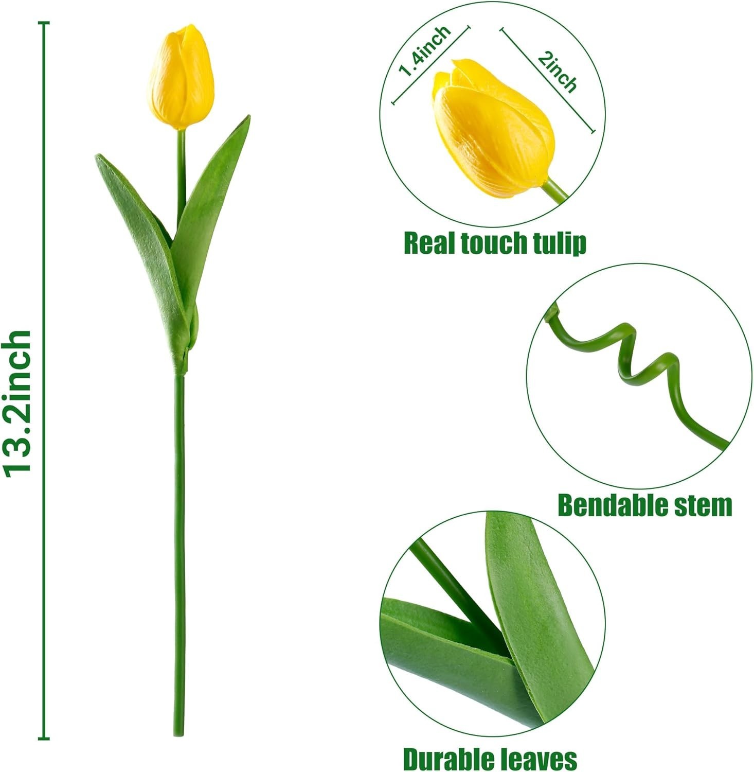 30 PCS Gold Yellow Tulips Artificial Bouquet Real Touch Faux Flowers Decor