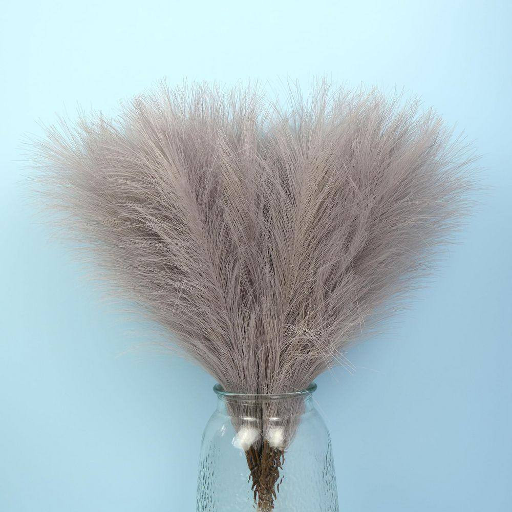 2 In. 56 Pieces Gray Artificial Plant Faux Pampas Grass Boho Fluffy Flower Vase