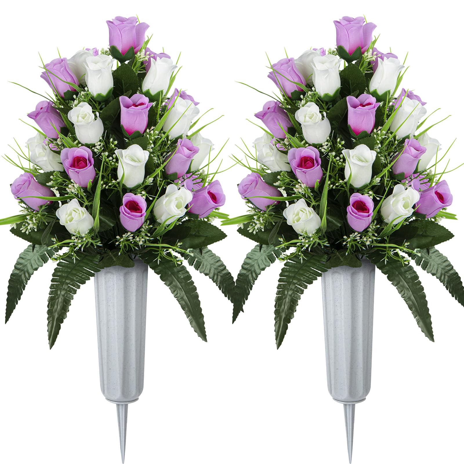 2 Sets Artificial Cemetery Flowers, Grave Decorations Roses, Memorial Flowers…
