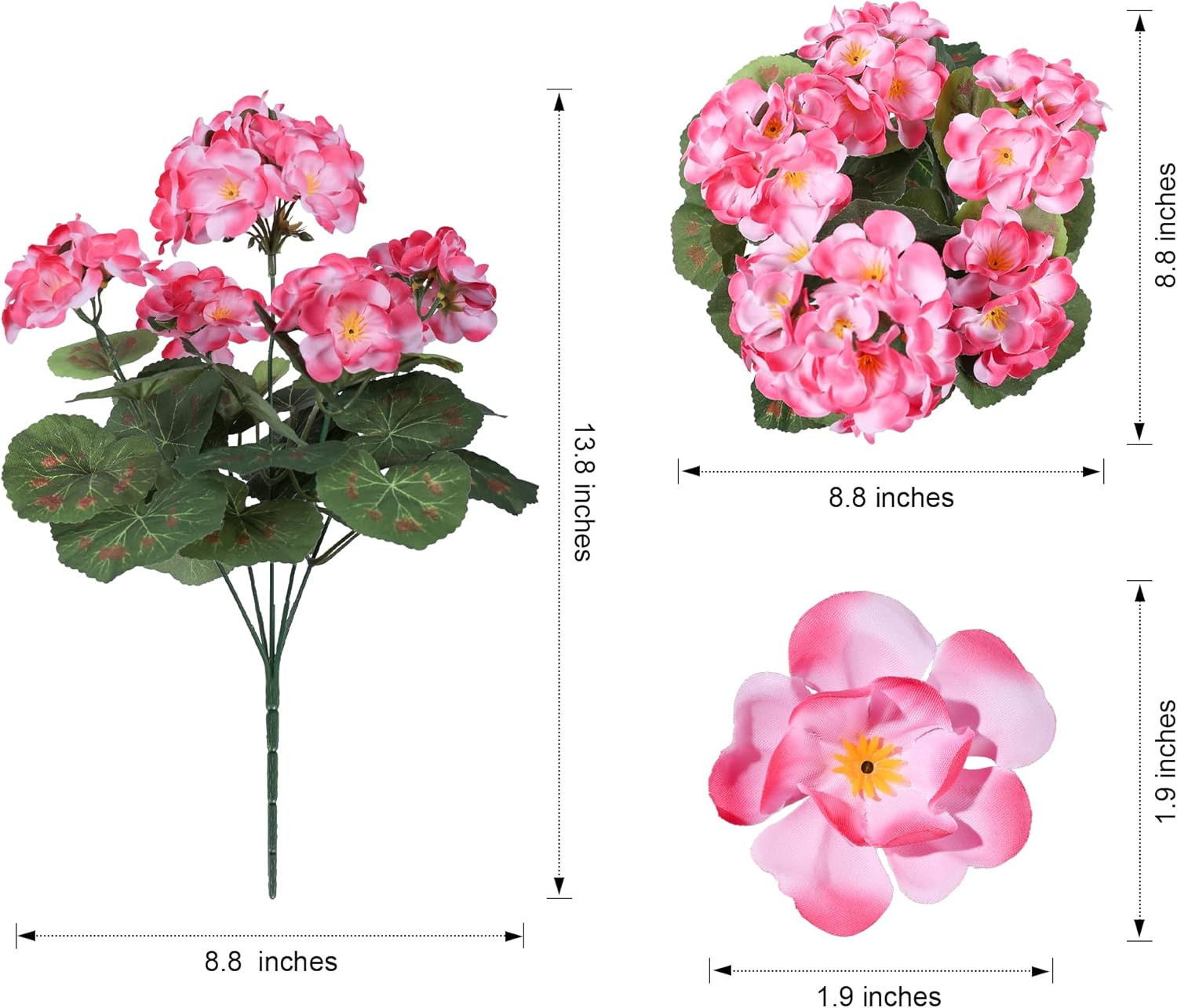 Artificial Geranium Fake Flowers for Outdoors Decoration, 6 Bundles Silk