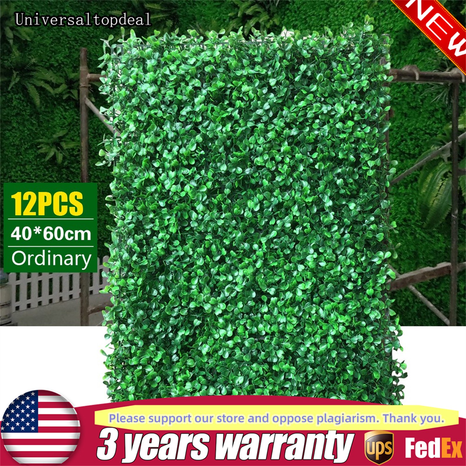 12pcs Artificial Boxwood Wall Hedge Mat Plant Panels Outdoor Grass Fence 60x40cm