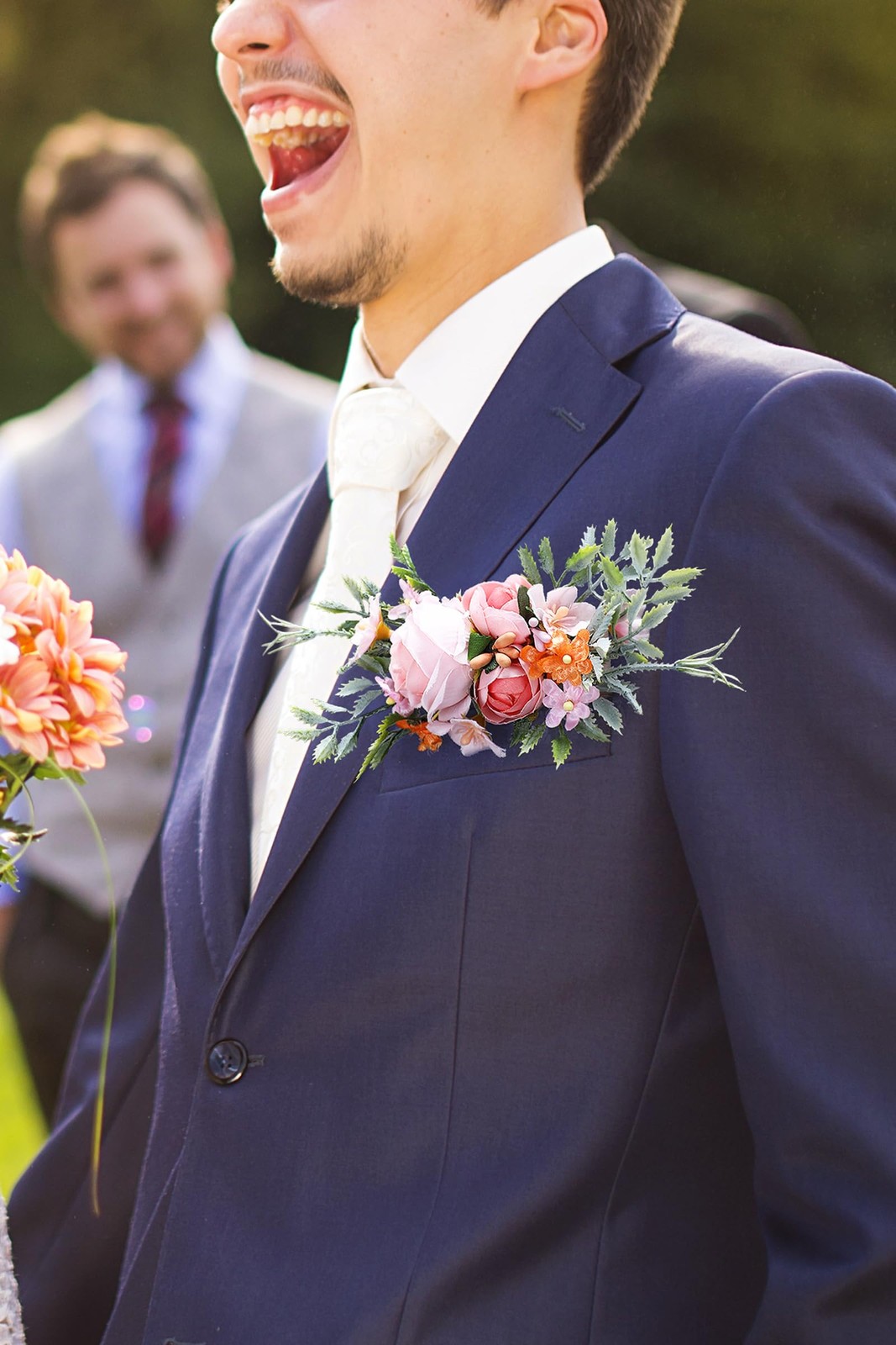 Pink Pocket Boutonniere Men Wedding Rustic Corsage Groom Prom Suit Accessory