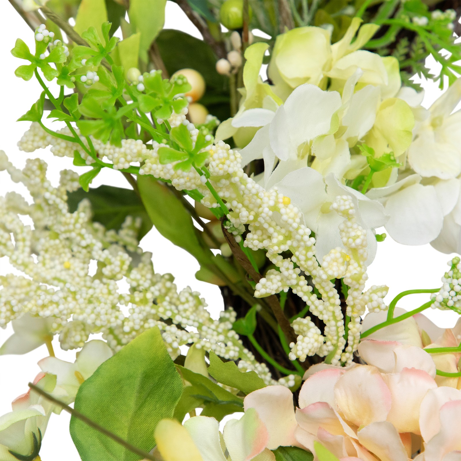 Northlight Hydrangea and Fern Spring Floral Berry Wreath, Green and Pink 28-Inch
