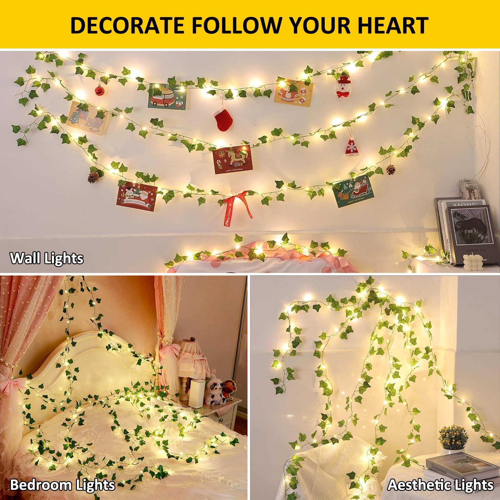 Vine with Fairy Lights Battery Operated, 33Ft 100 LED Ivy String Lights with …