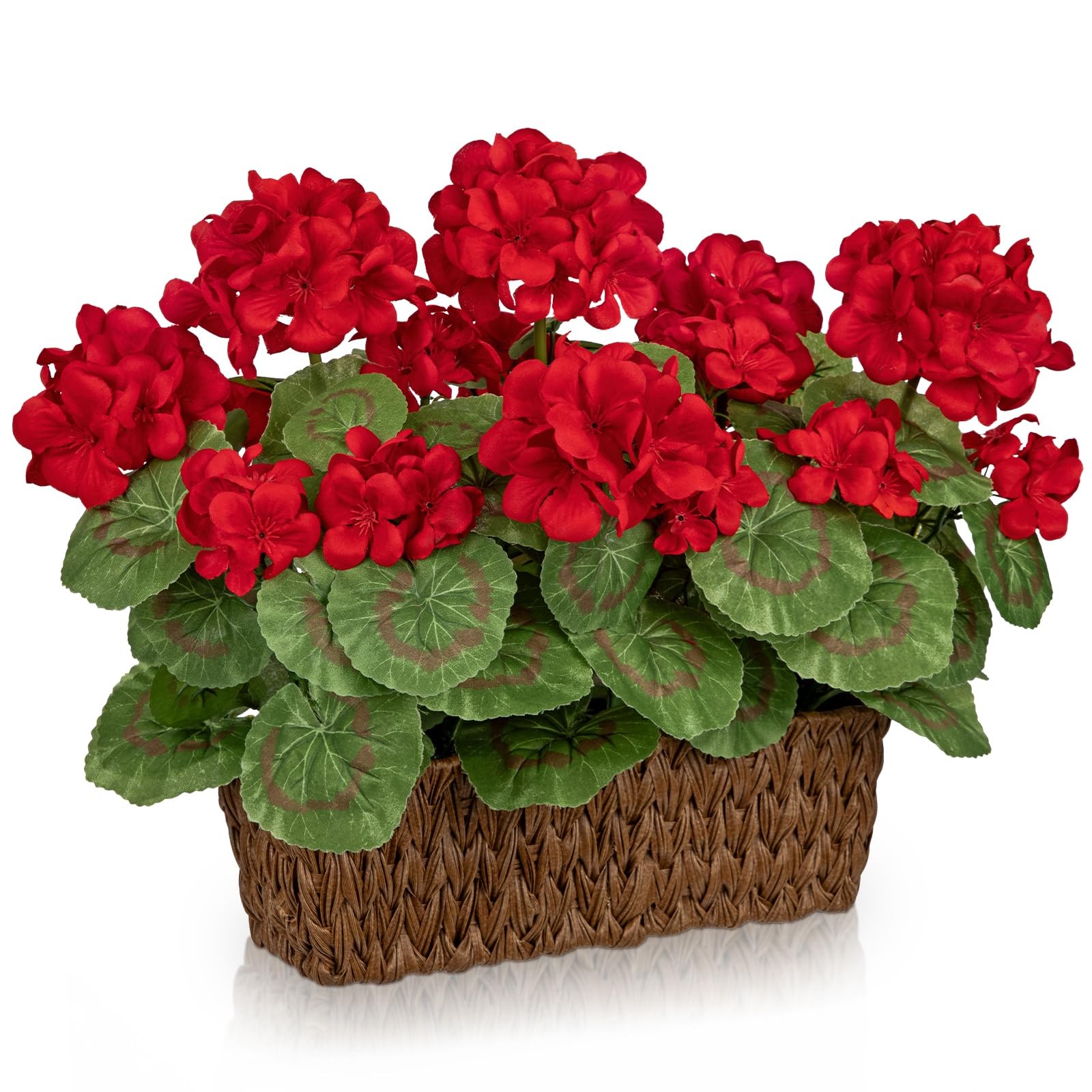 Briful Artificial Geraniums Flowers in Woven Basket Planter, Real Faux Red Si…