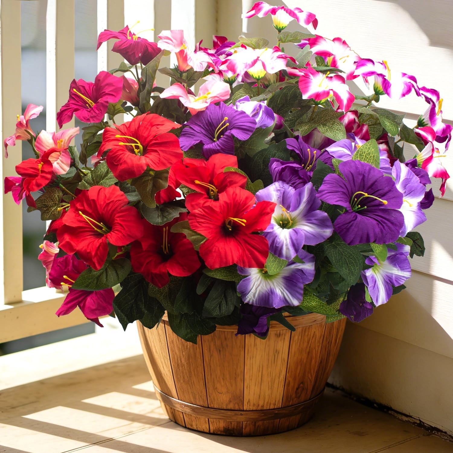 Vibrant UV Resistant Faux Petunias – Silk Flowers for Outdoor Decor, Maintenance