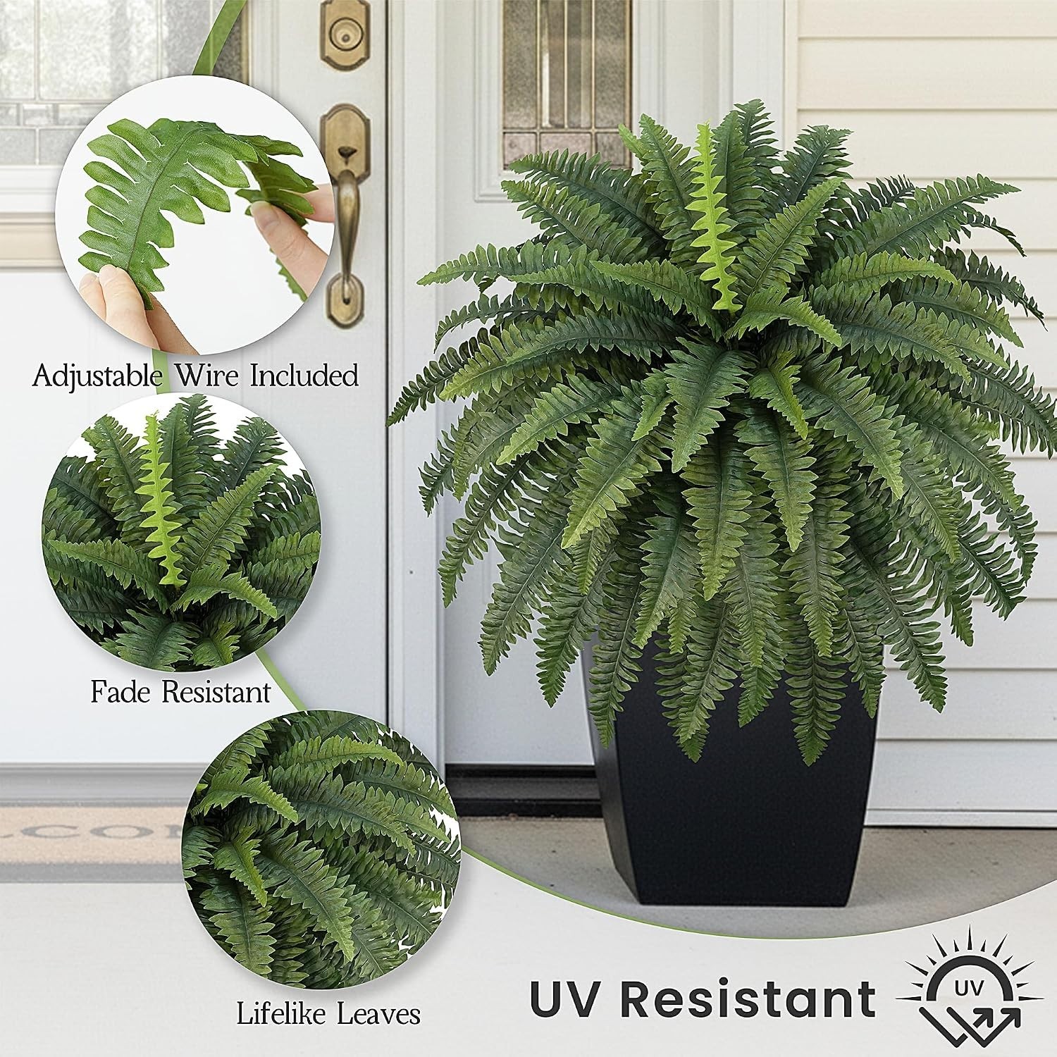 Large Fake Ferns for Outdoors – 65 Dense Fronds (2 Pack)