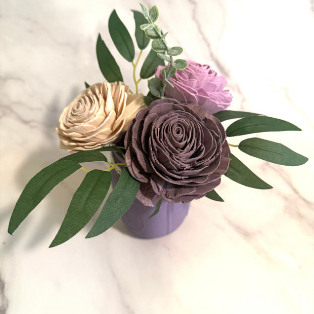 Sola Wood Ivory Purple Rose Flower Centerpiece Mason Jar Arrangement Gift Decor