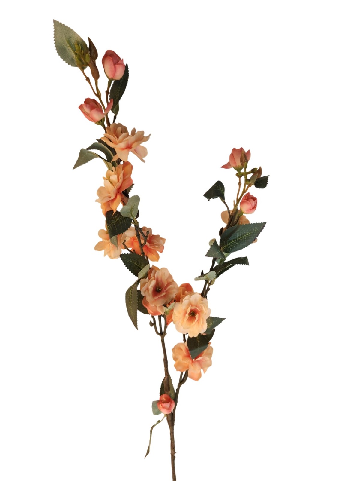 Peach Blossom Stem Artificial Flower Branch 33 Inch Faux Floral Spray Orange Flo