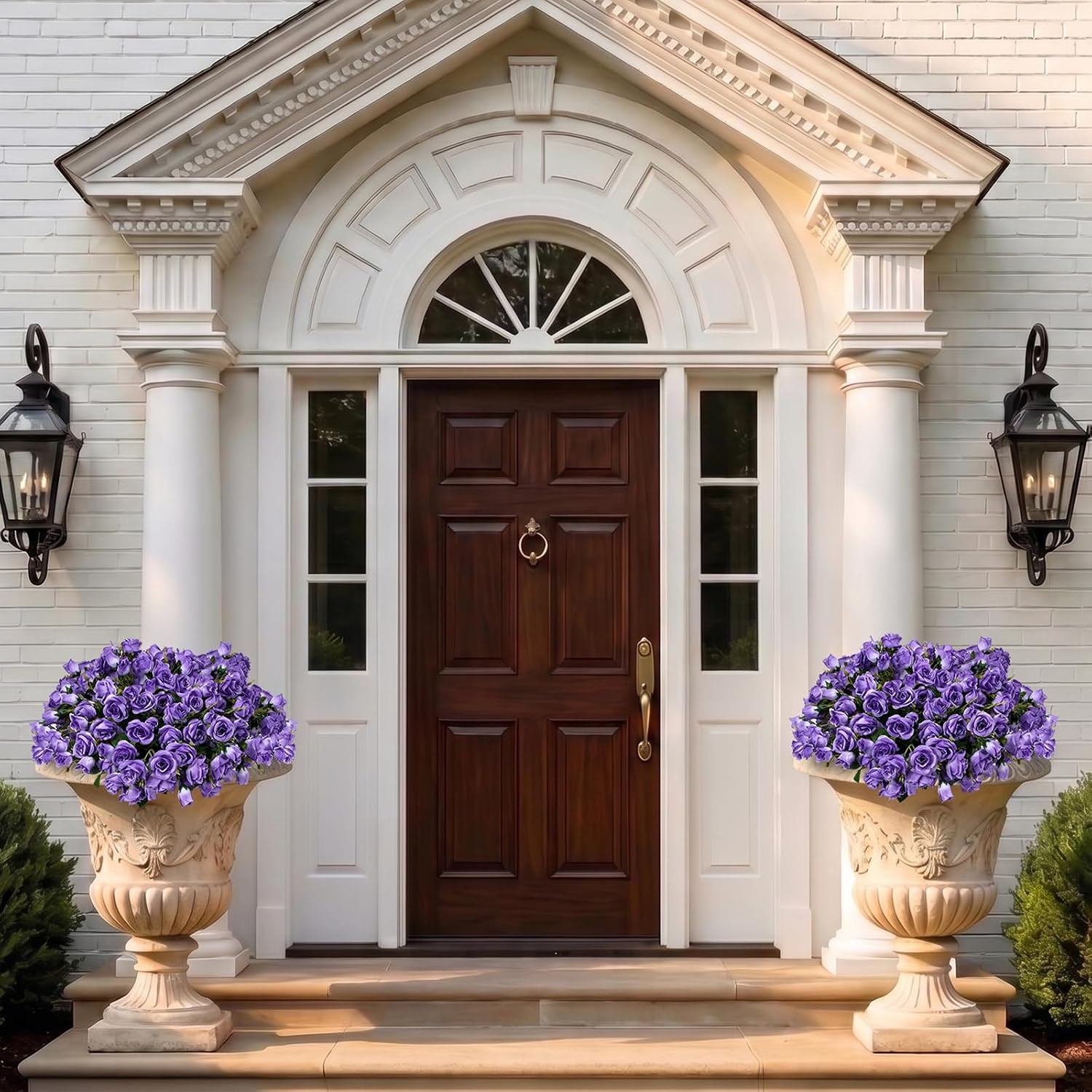 Purple Faux Roses in Pots – 2 Pack UV Resistant Outdoor Decor