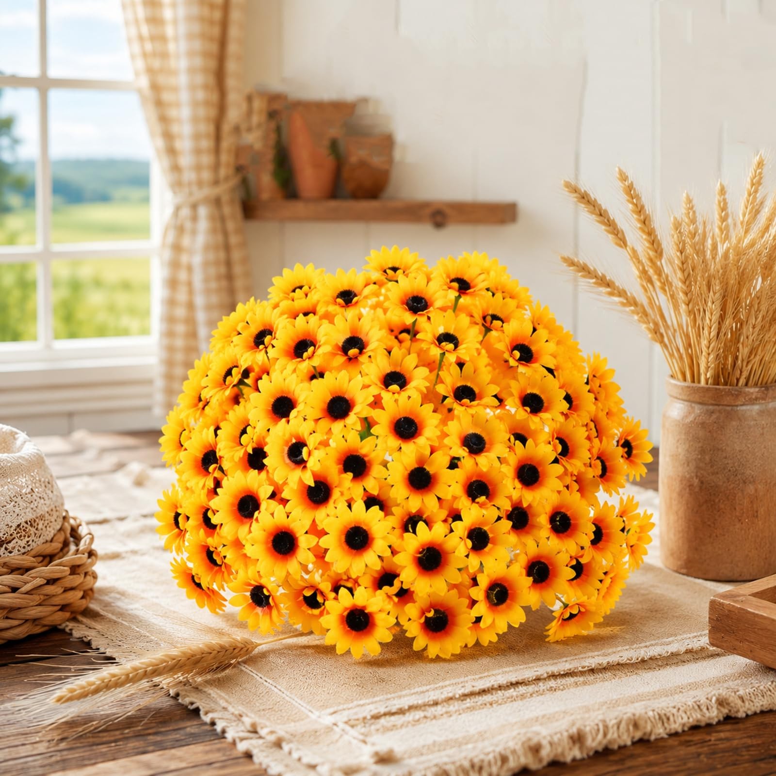 100PCS Mini Fake Sunflower, Sunflower Artificial Flower Heads, 1.8In