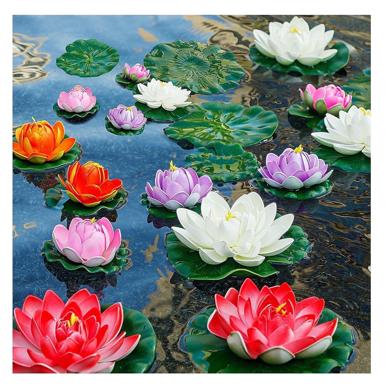 14PCS Floating Artificial Lily Pads – 11in & 6in Lotus Flowers for Pond Decor