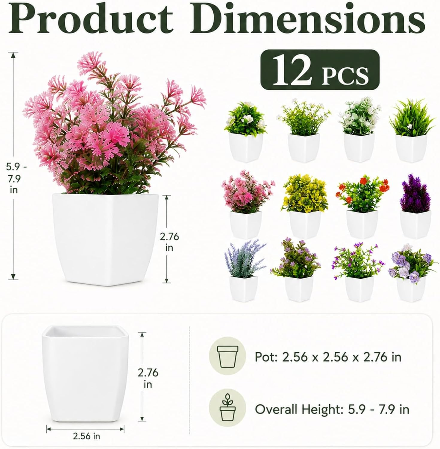 12 Pack Mini Fake Plants in White Pots for Home & Office Decor