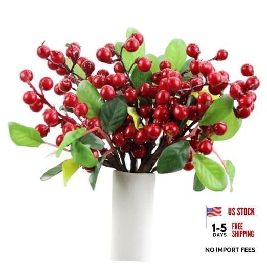 Artificial red Berries Stems,3pcs Fake Berries Artificial Fruits Berry Red