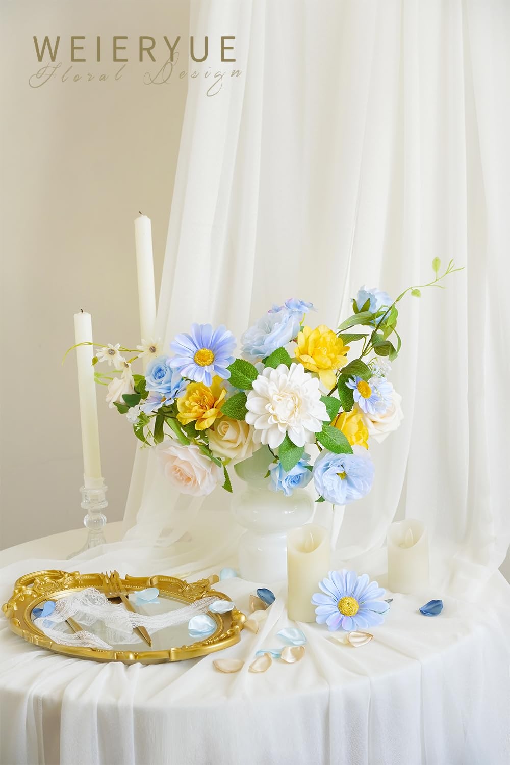 Blue Artificial Flowers Combo Box Fake Wedding Silk Decor Indoor Crafts