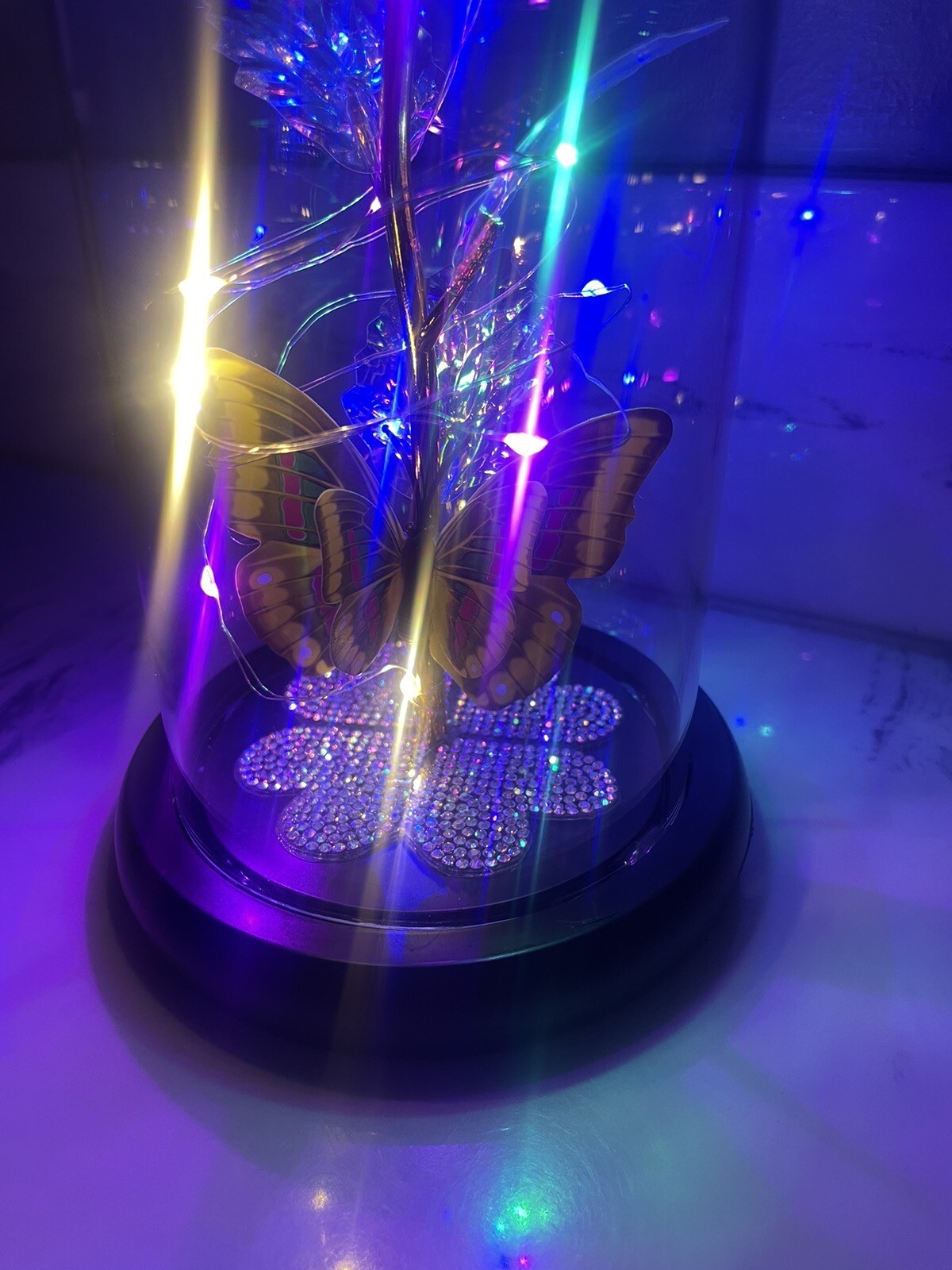 LED Rose Gifts for Women Flowers Rose/butterfly Glass Dome Valentines Day Gift