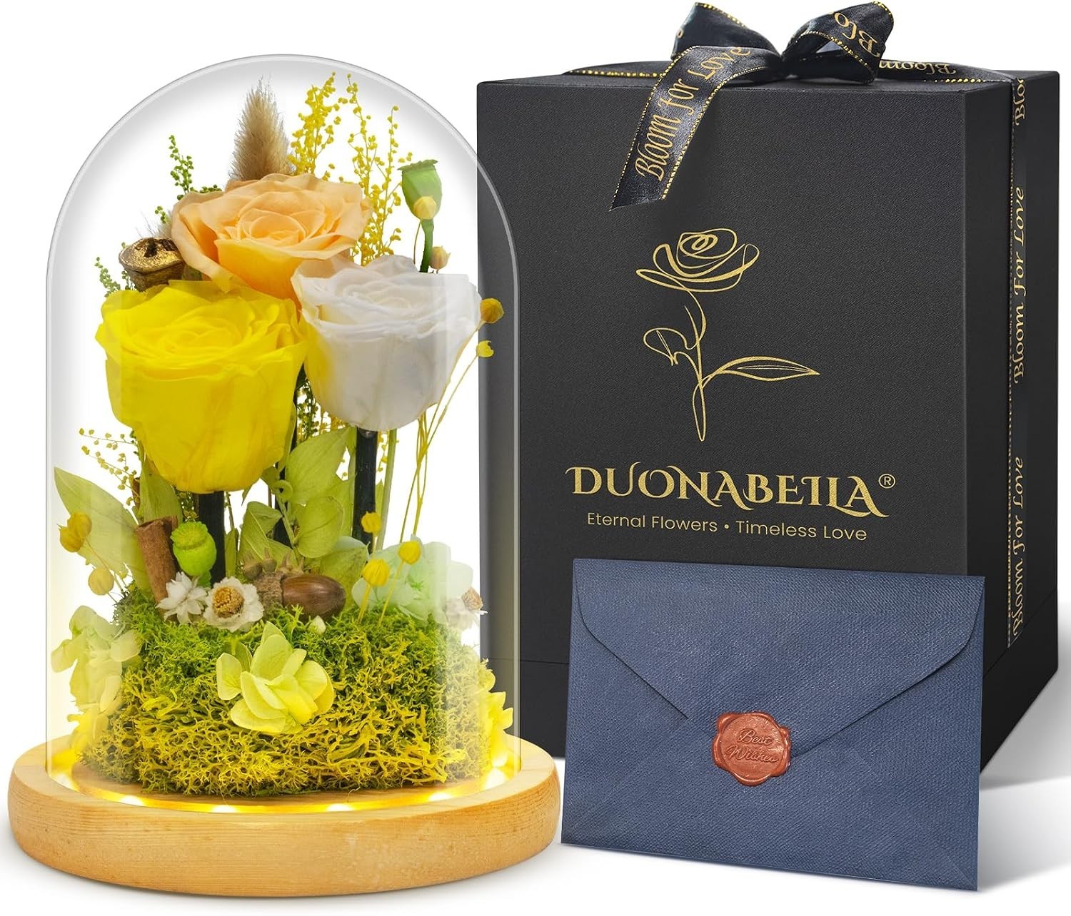 DUONABEILA Preserved Flowers Gifts for Mom Grandma, Eternal Rose in Glass Dome