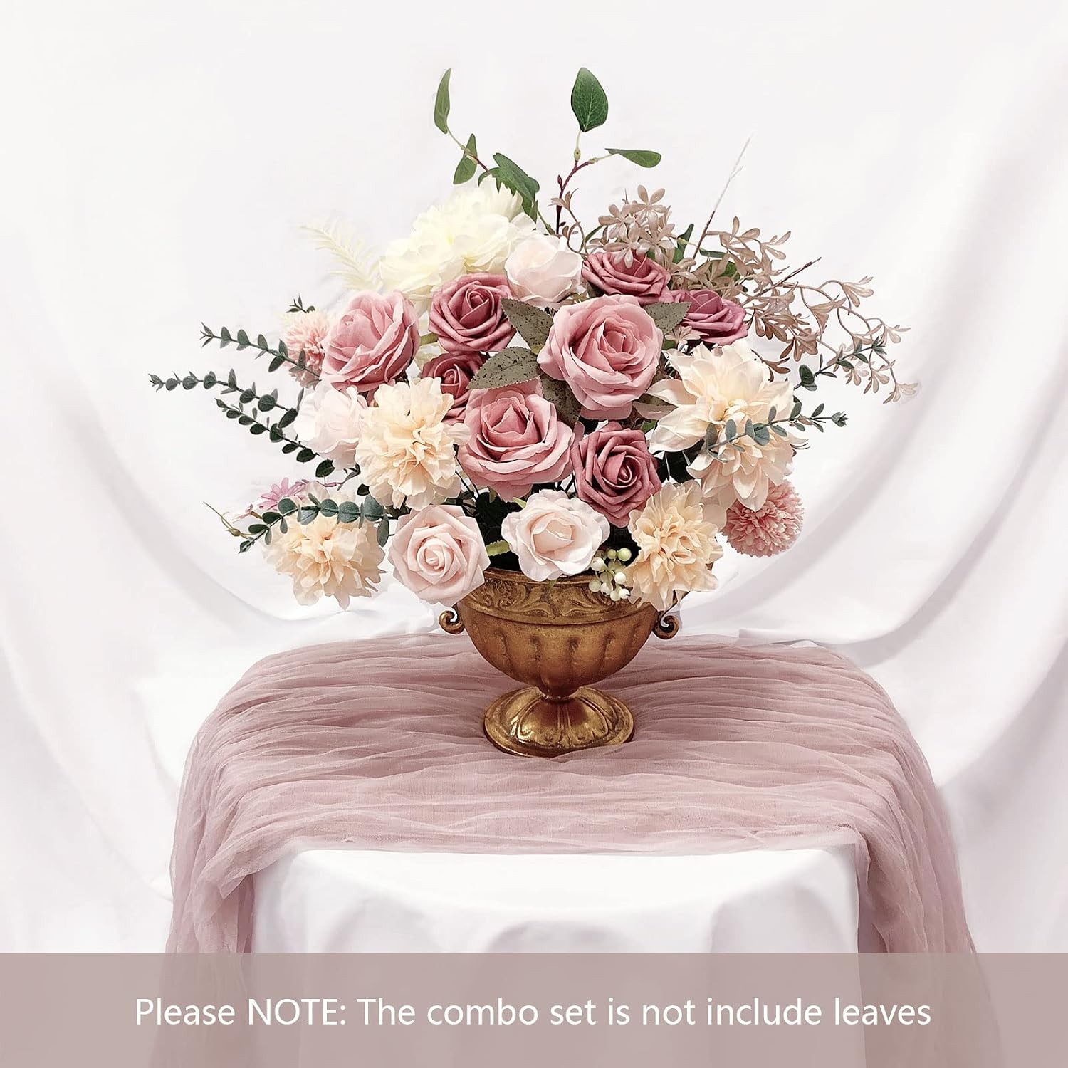19 Pcs Dusty Blush Pink Roses, Artificial Bouquet Box Set DIY Bridal