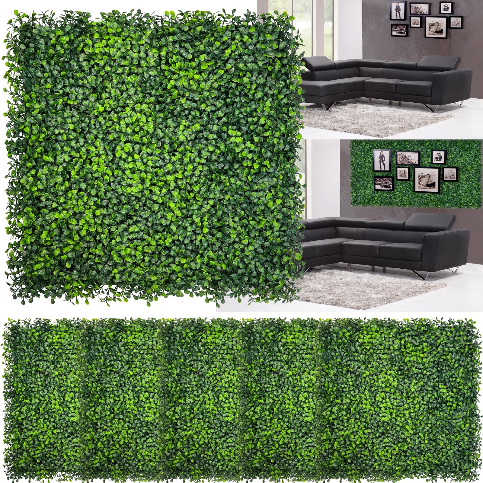 Artificial Boxwood Panels,20″x 20″(26P) UV-Anti Faux Grass Panels for Interio…
